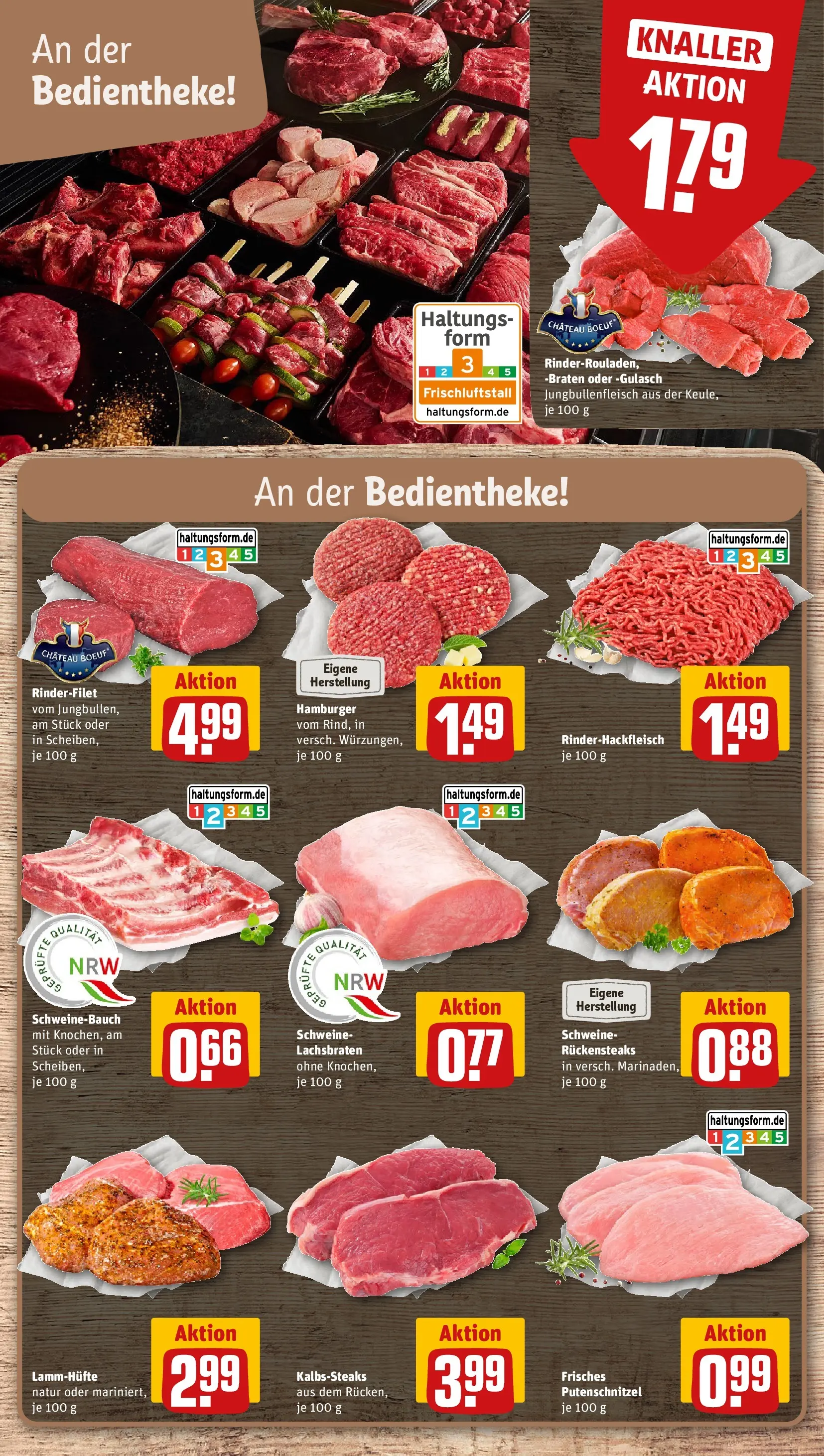 REWE Prospekt ab 08.06.2026 zum Blättern » Angebote | Seite: 8 | Produkte: Rinderfilet, Schweinebauch, Burger, Gulasch