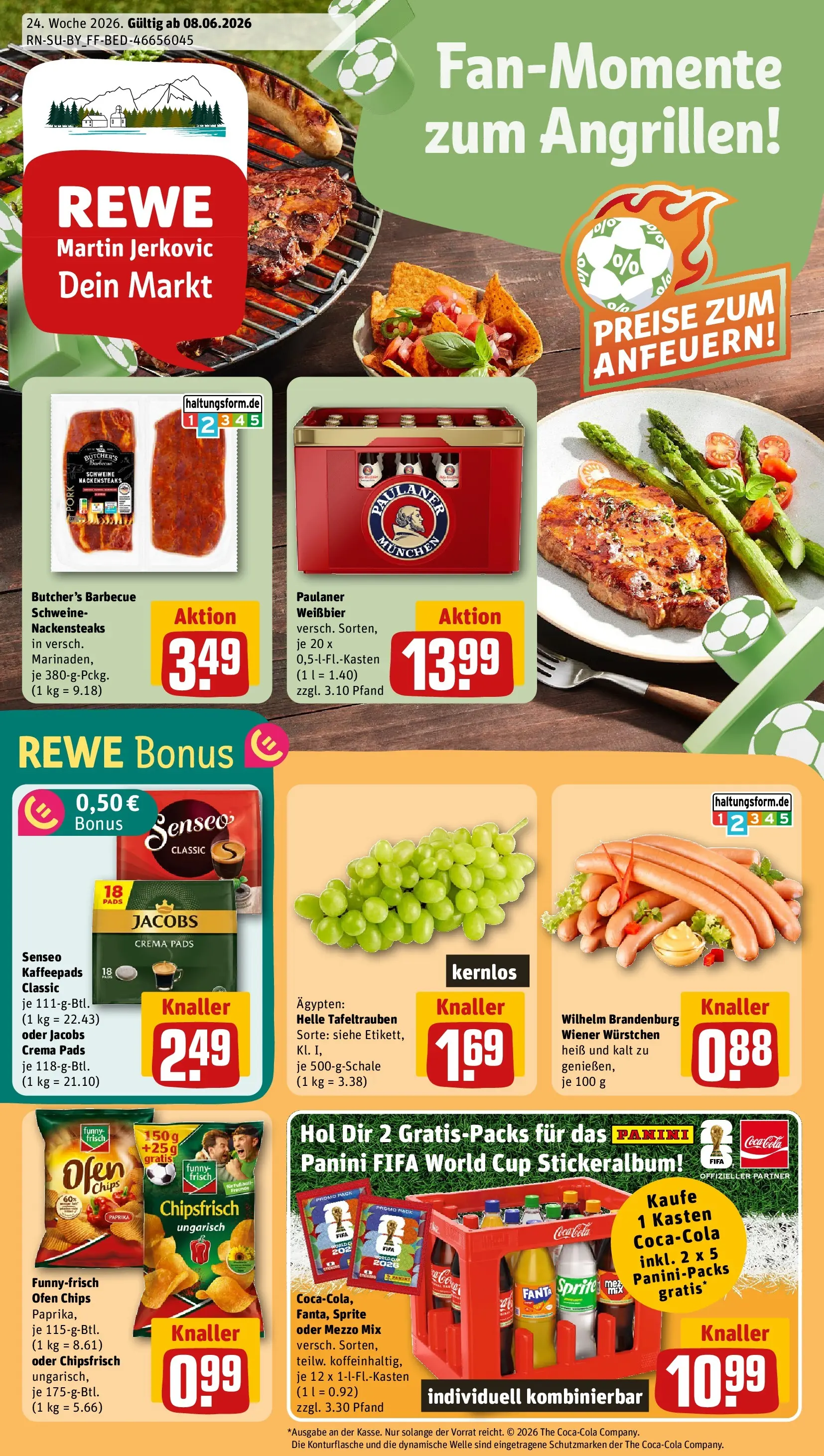 REWE Prospekt ab 08.06.2026 zum Blättern » Angebote | Seite: 1 | Produkte: Kaffeepads, Wiener wurstchen, Mezzo mix, Fanta