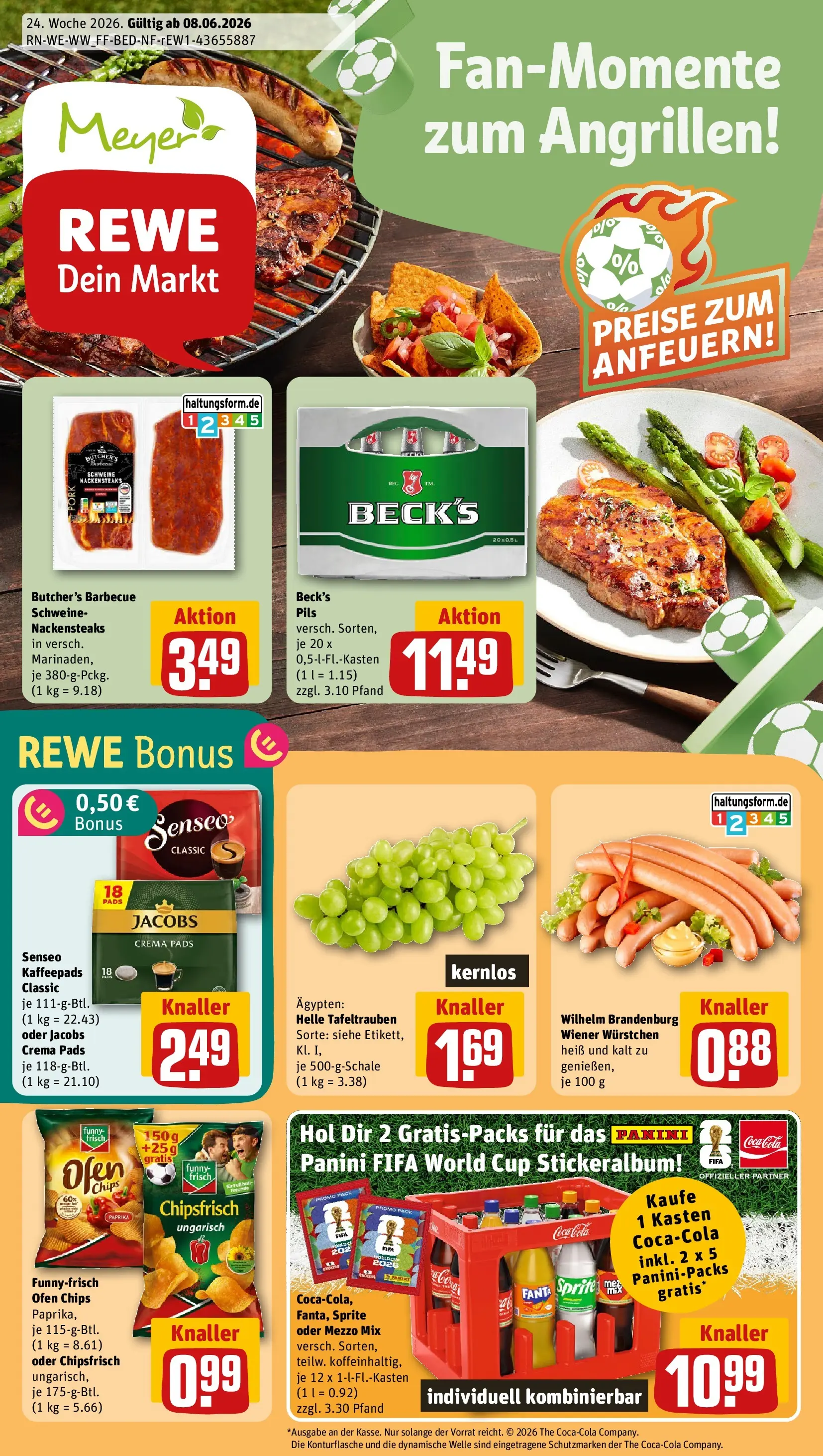 REWE Prospekt ab 08.06.2026 zum Blättern » Angebote | Seite: 1 | Produkte: Mezzo mix, Cola, Funny frisch, Oder mezzo mix