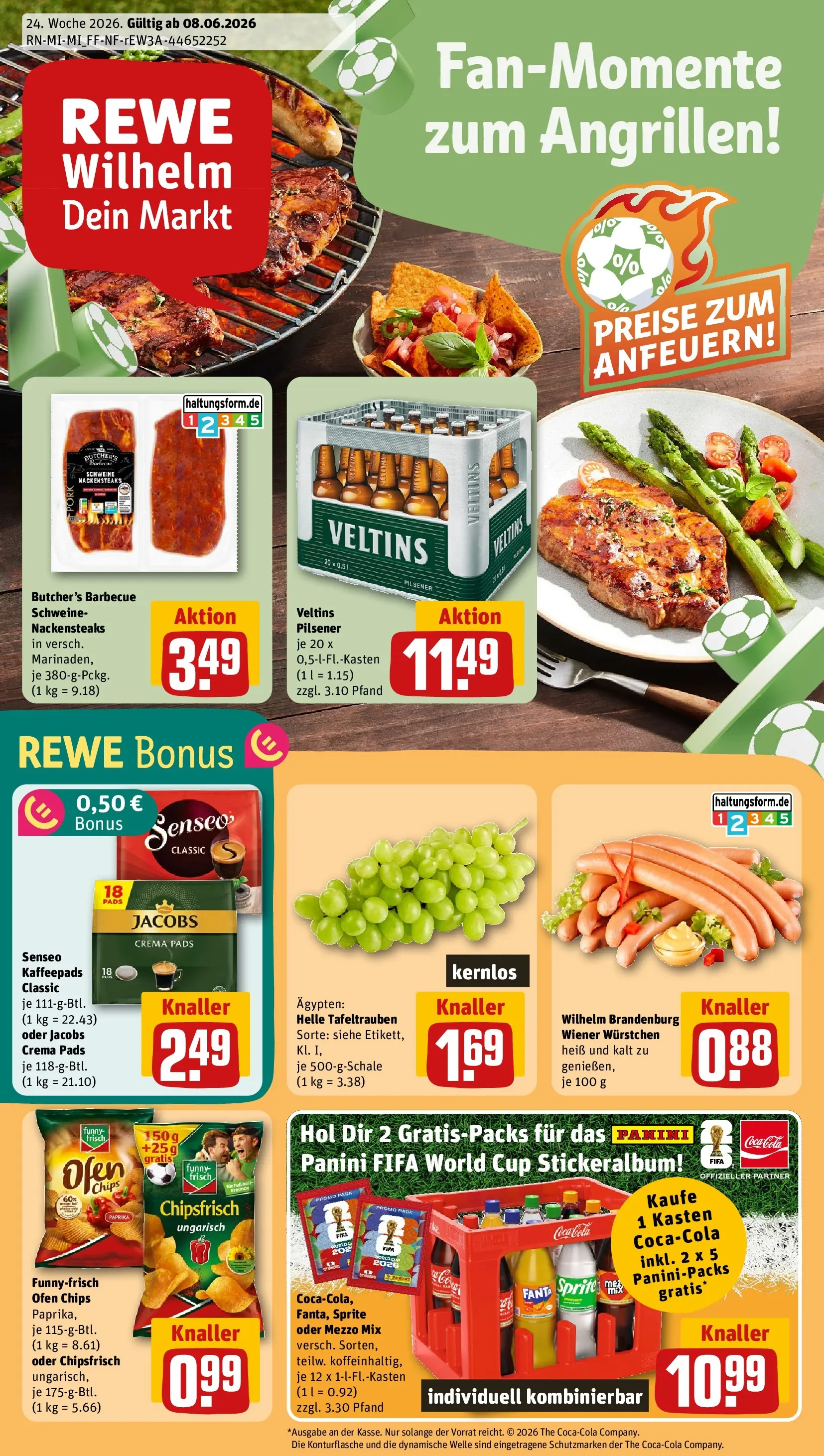 REWE Prospekt ab 08.06.2026 zum Blättern » Angebote | Seite: 1 | Produkte: Senseo, Kaffeepads, Mezzo mix, Coca cola