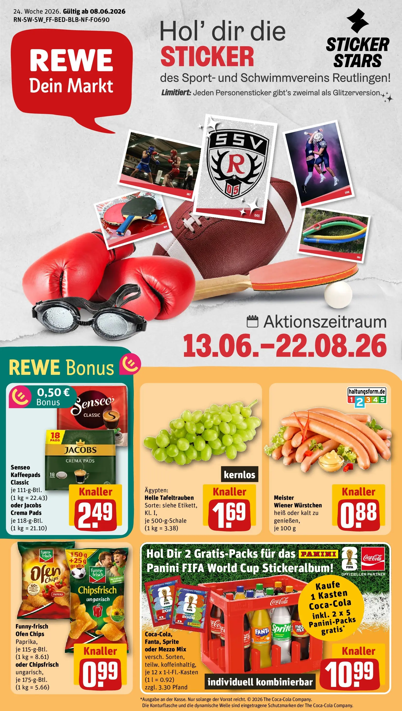 REWE Prospekt ab 08.06.2026 zum Blättern » Angebote | Seite: 1 | Produkte: Kaffeepads, Sprite, Funny frisch, Senseo kaffeepads