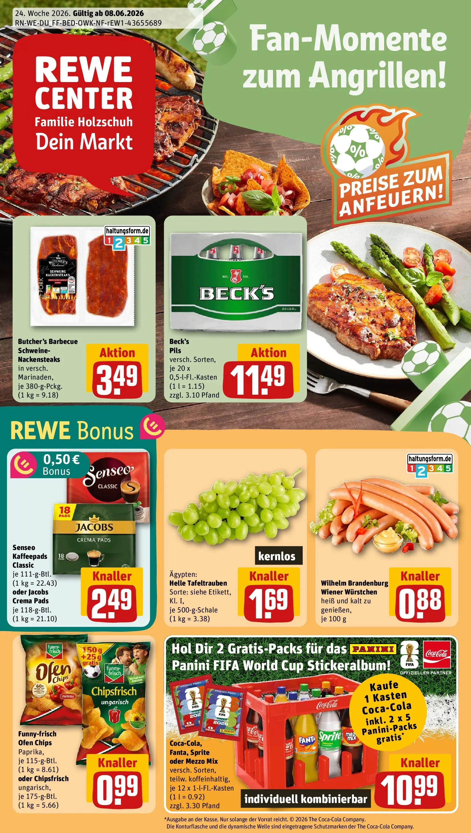 REWE Prospekt ab 08.06.2026 zum Blättern » Angebote | Seite: 1 | Produkte: Senseo, Coca cola, Paprika, Senseo kaffeepads