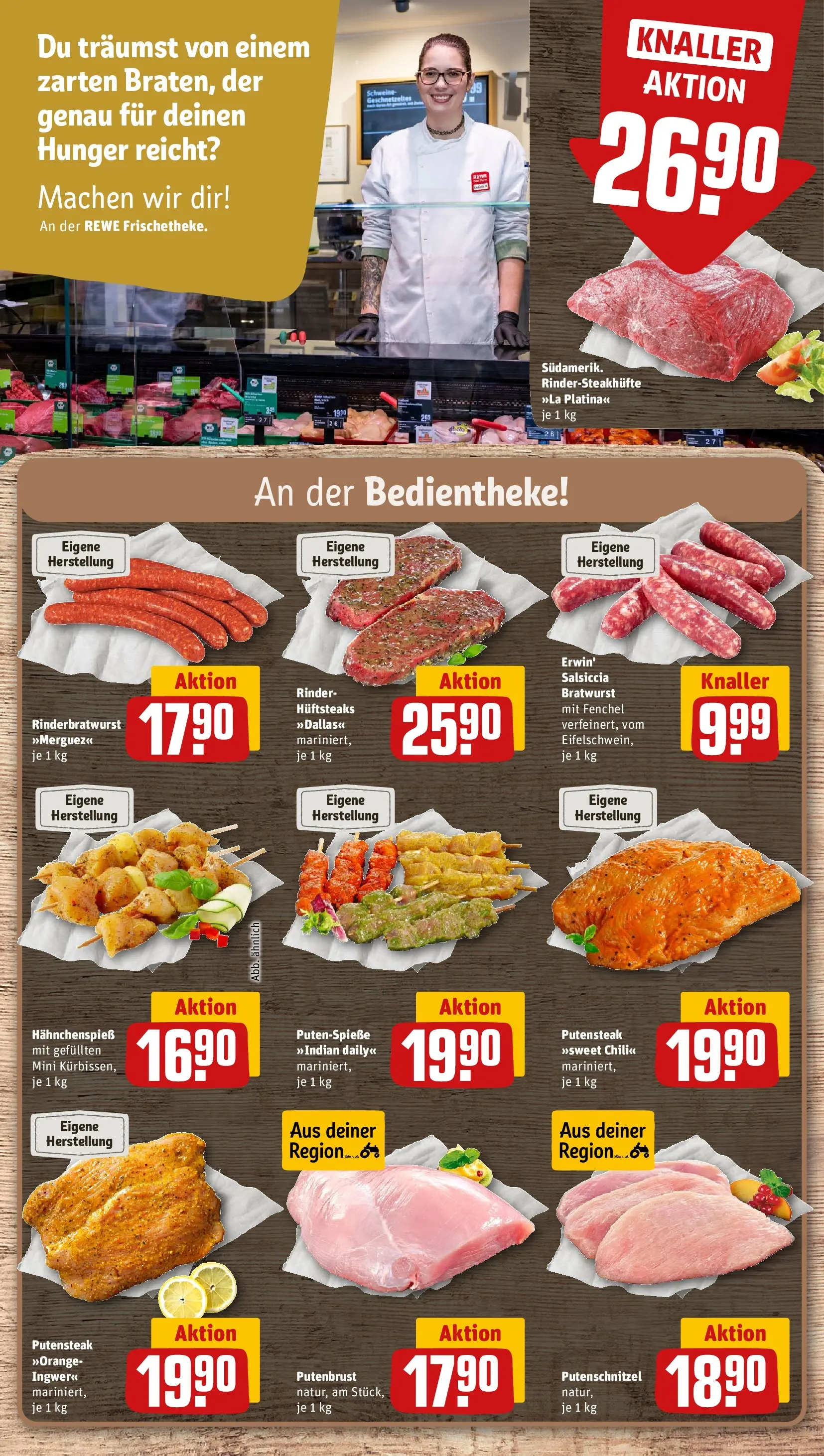 REWE Prospekt ab 08.06.2026 zum Blättern » Angebote | Seite: 8 | Produkte: Bratwurst, Putenschnitzel, Chili, Steak