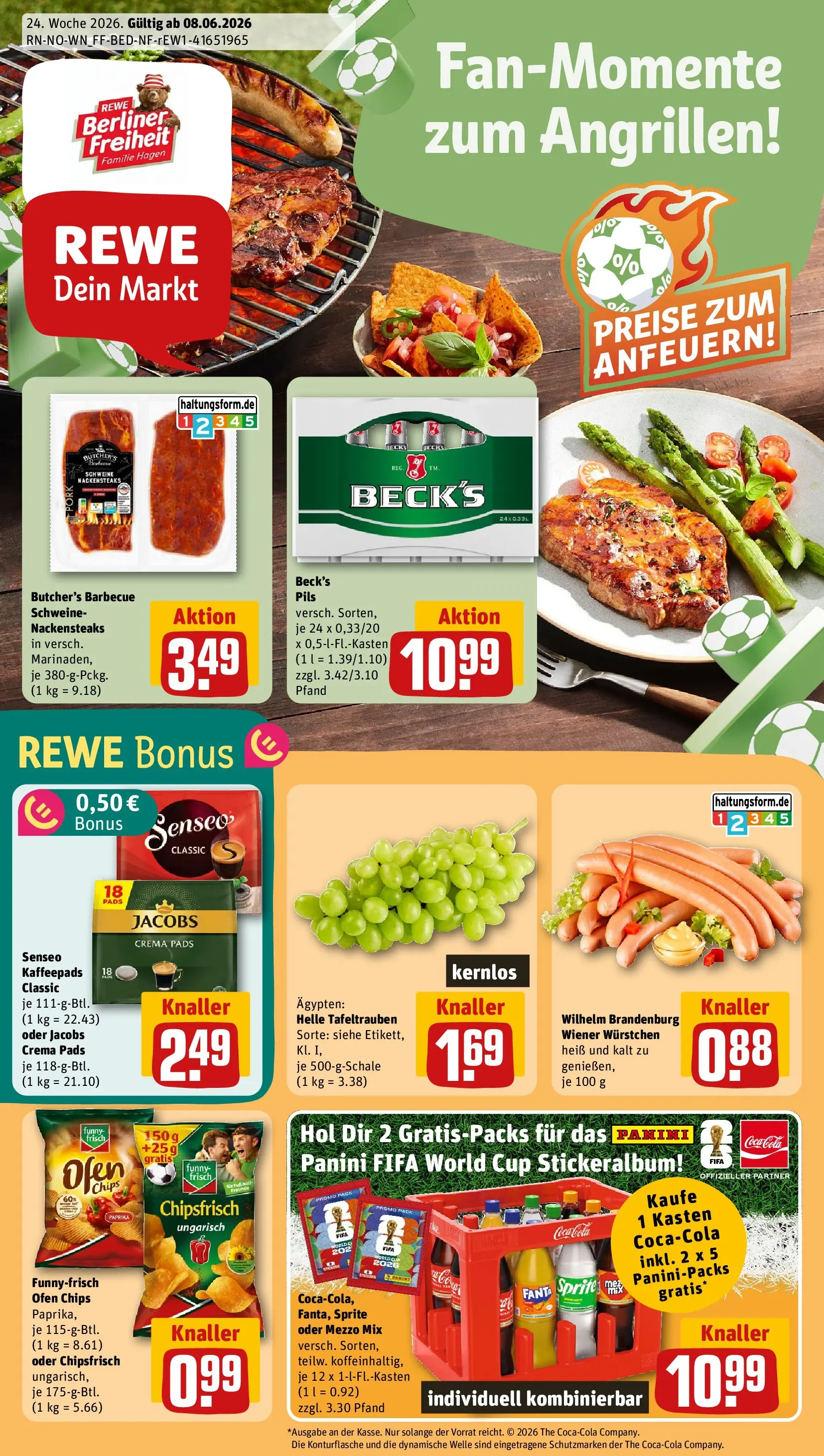 REWE Prospekt ab 08.06.2026 zum Blättern » Angebote | Seite: 1 | Produkte: Senseo, Kaffeepads, Fanta, Chips
