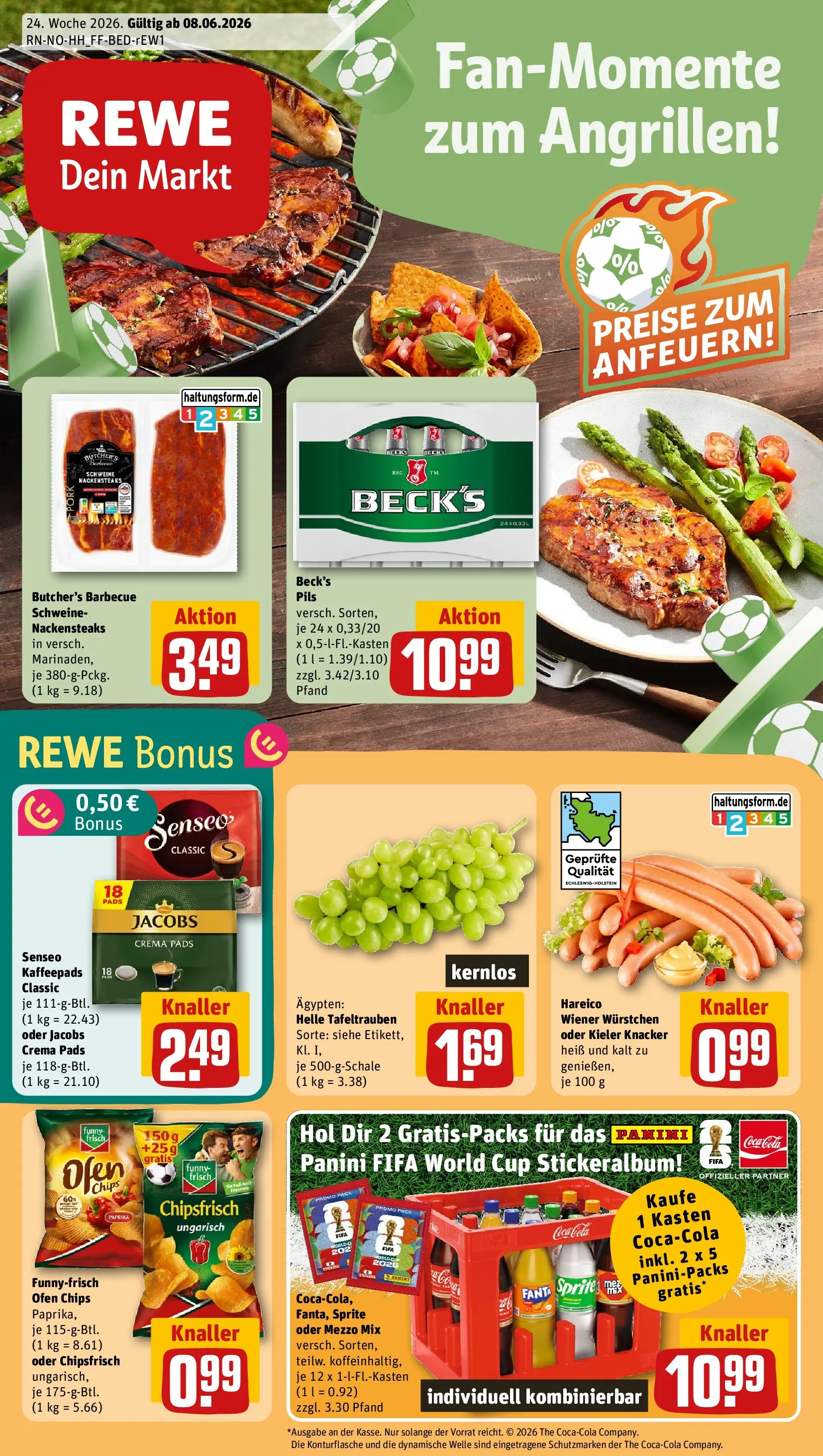 REWE Prospekt ab 08.06.2026 zum Blättern » Angebote | Seite: 1 | Produkte: Senseo, Fanta, Cola, Oder mezzo mix