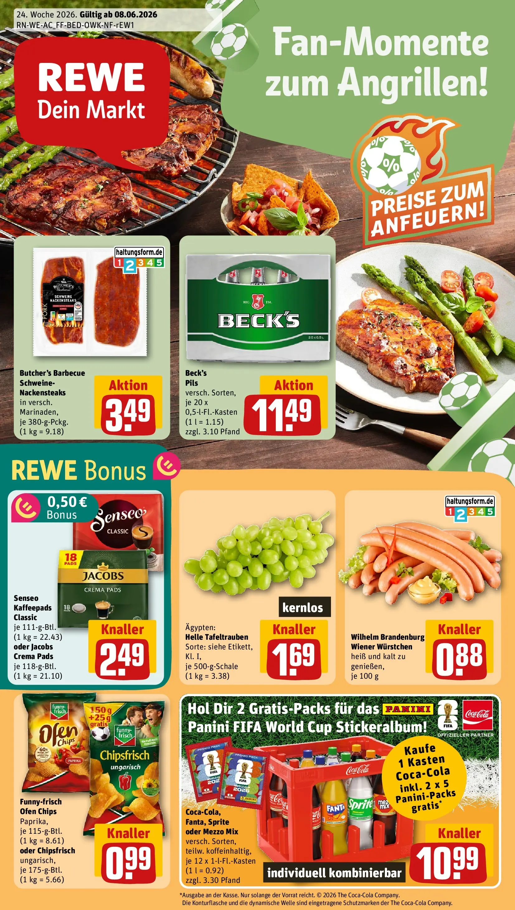 REWE Prospekt ab 08.06.2026 zum Blättern » Angebote | Seite: 1 | Produkte: Ofen, Senseo, Cola, Chips