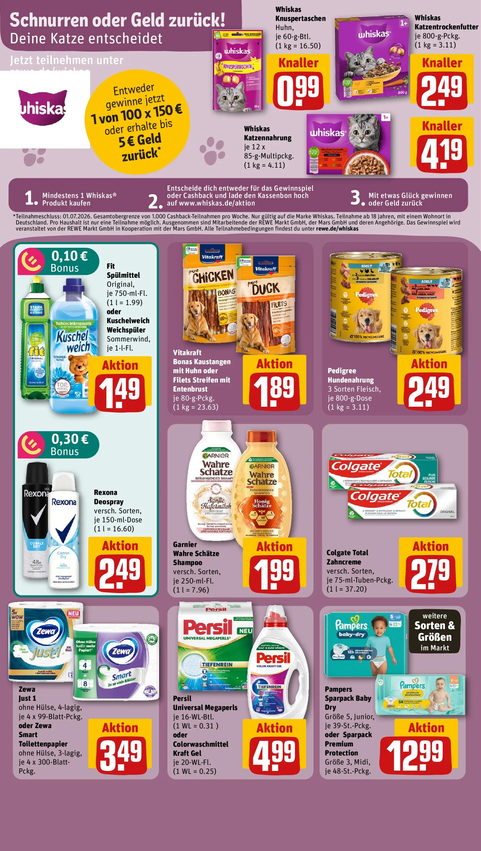 REWE Prospekt ab 08.06.2026 zum Blättern » Angebote | Seite: 26 | Produkte: Weichspüler, Persil, Whiskas, Toilettenpapier