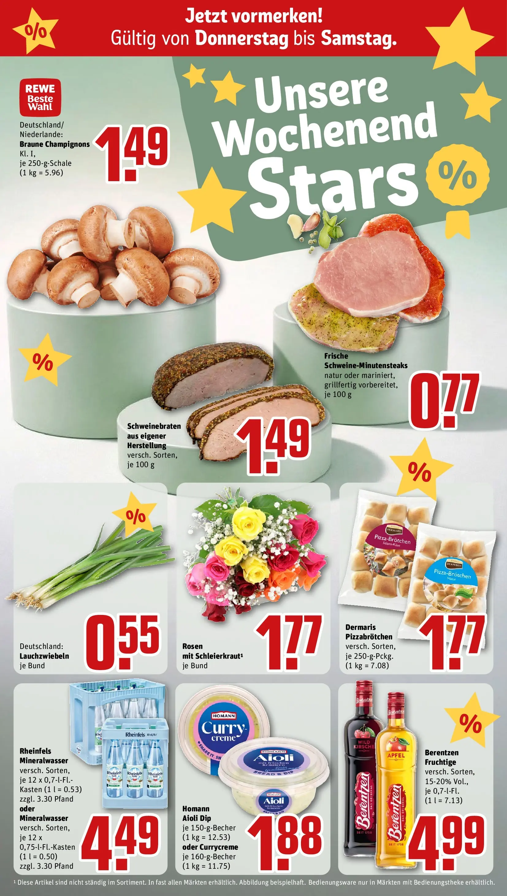 REWE Prospekt ab 08.06.2026 zum Blättern » Angebote | Seite: 27 | Produkte: Äpfel, Mineralwasser, Champignons, Berentzen