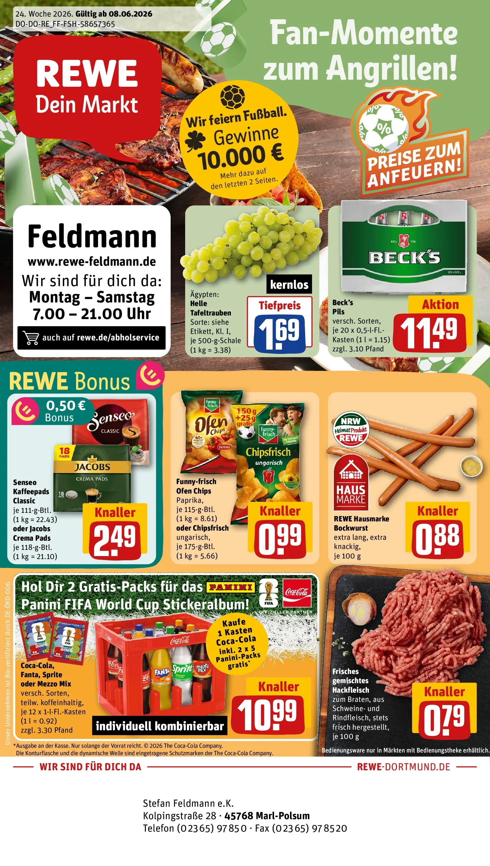 REWE Prospekt ab 08.06.2026 zum Blättern » Angebote | Seite: 1 | Produkte: Senseo, Mezzo mix, Chips, Hackfleisch