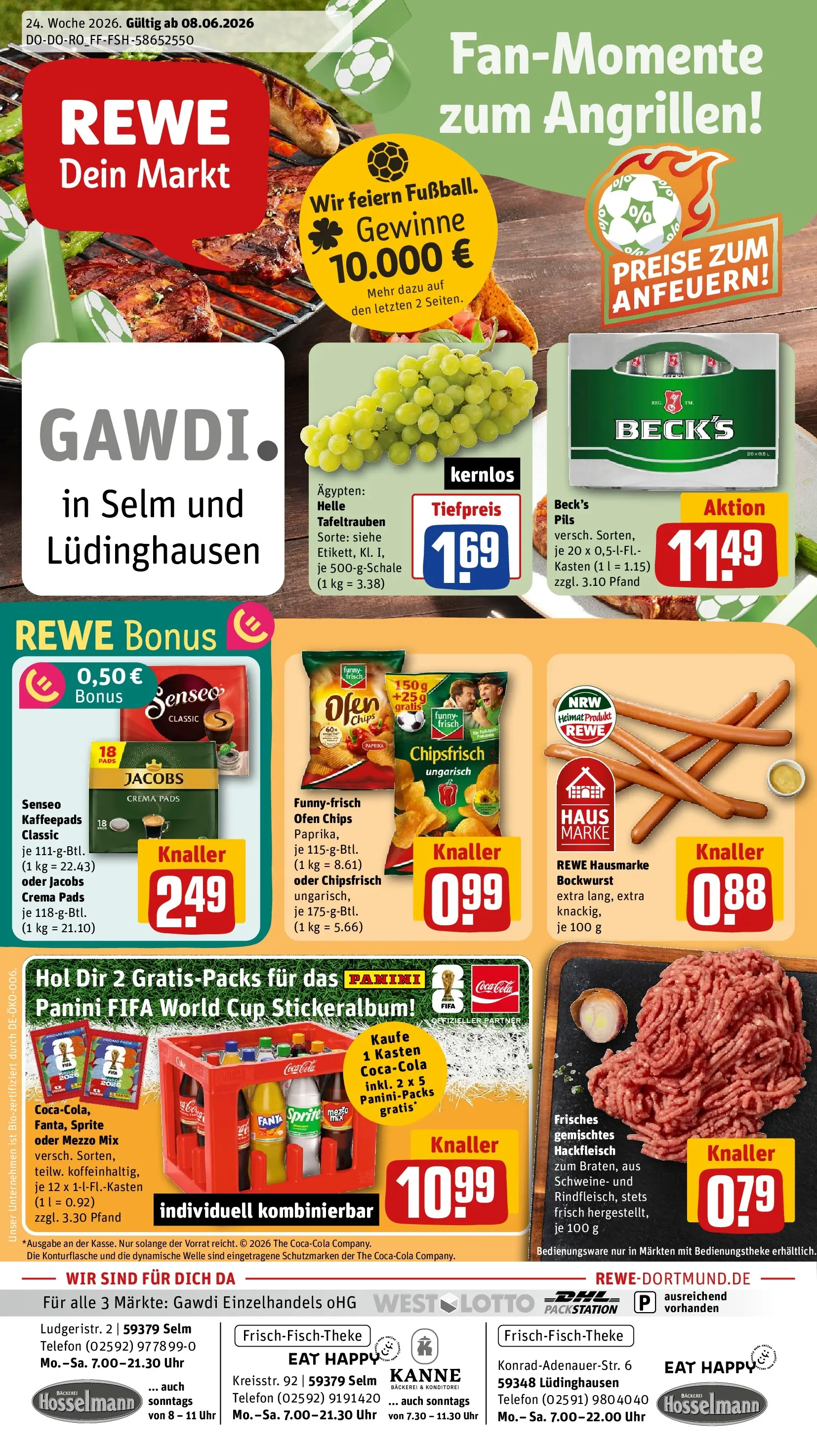 REWE Prospekt ab 08.06.2026 zum Blättern » Angebote | Seite: 1 | Produkte: Senseo, Bäckerei, Oder mezzo mix, Chips