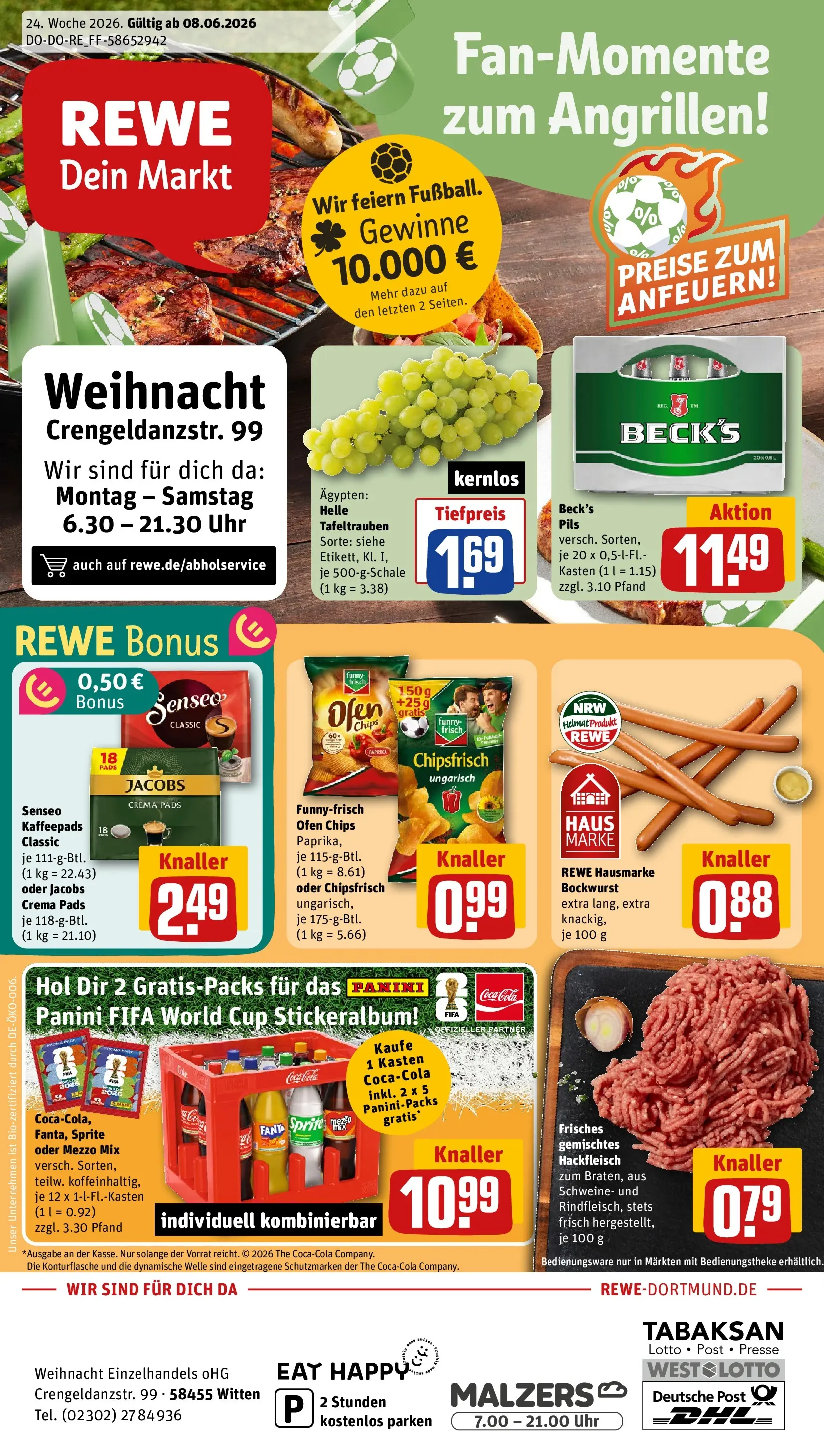 REWE Prospekt ab 08.06.2026 zum Blättern » Angebote | Seite: 1 | Produkte: Fanta, Pils, Paprika, Hackfleisch