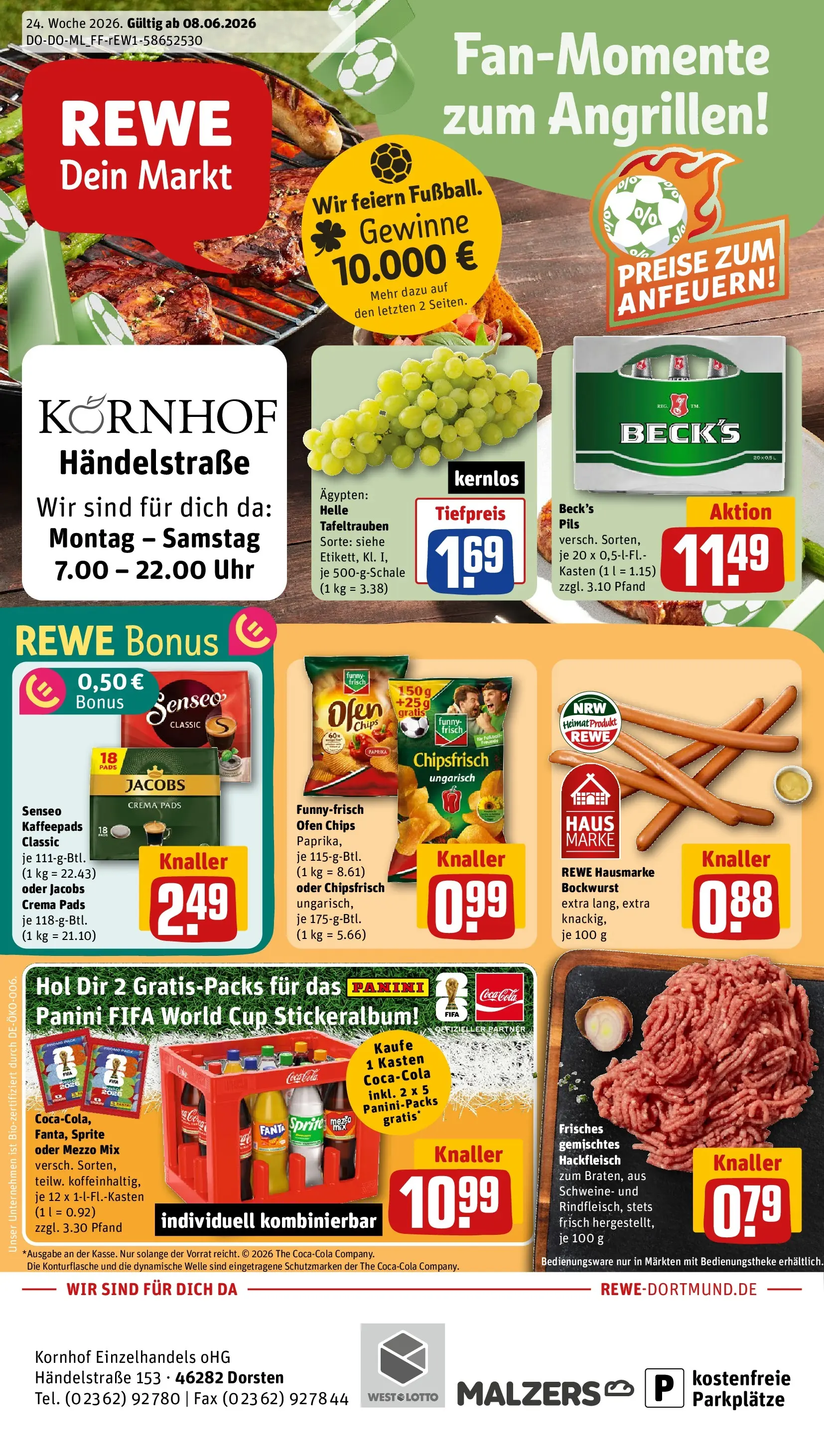 REWE Prospekt ab 08.06.2026 zum Blättern » Angebote | Seite: 1 | Produkte: Kaffeepads, Sprite, Pils, Senseo kaffeepads