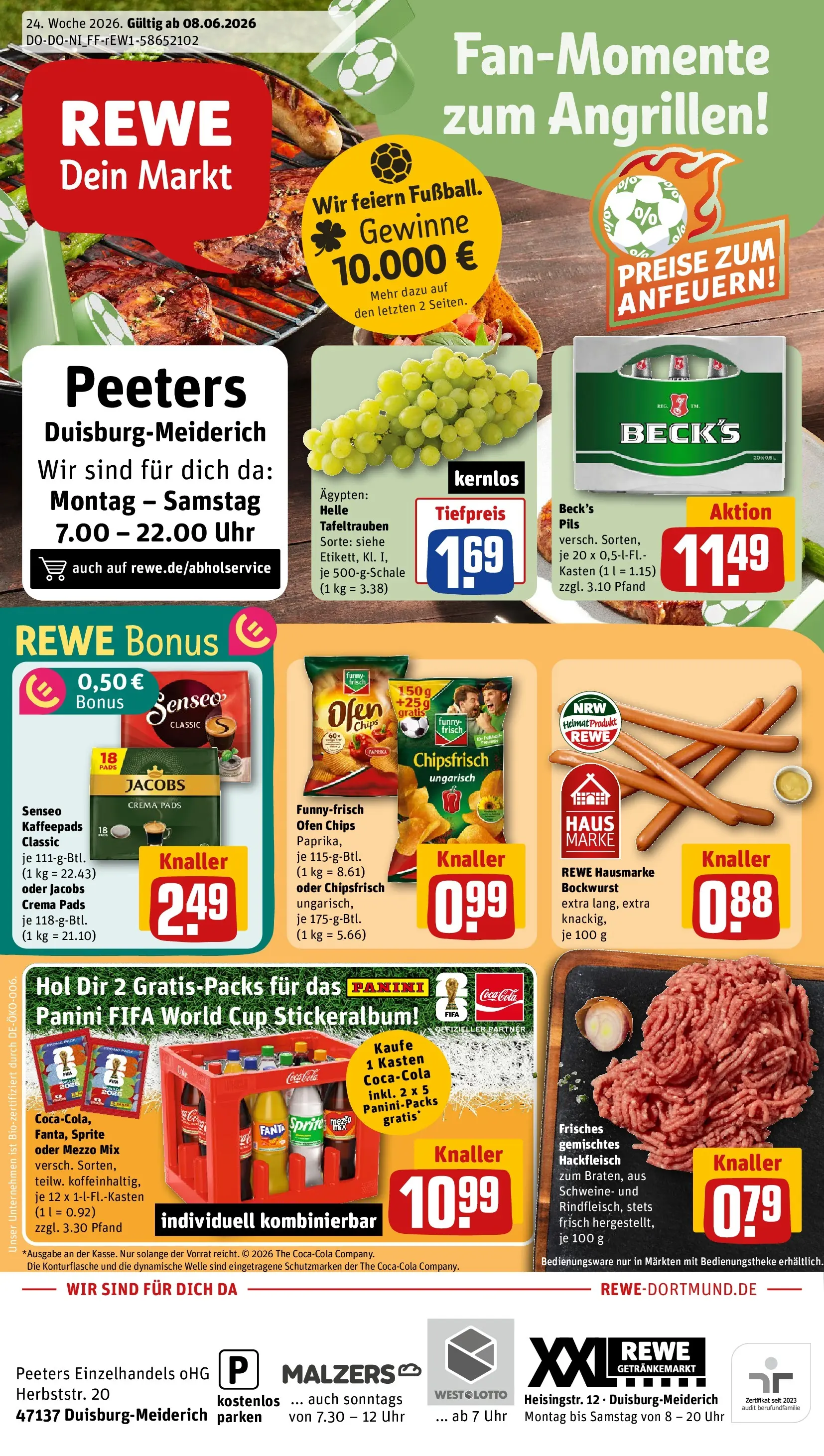 REWE Prospekt ab 08.06.2026 zum Blättern » Angebote | Seite: 1 | Produkte: Ofen, Cola, Senseo kaffeepads, Uhr