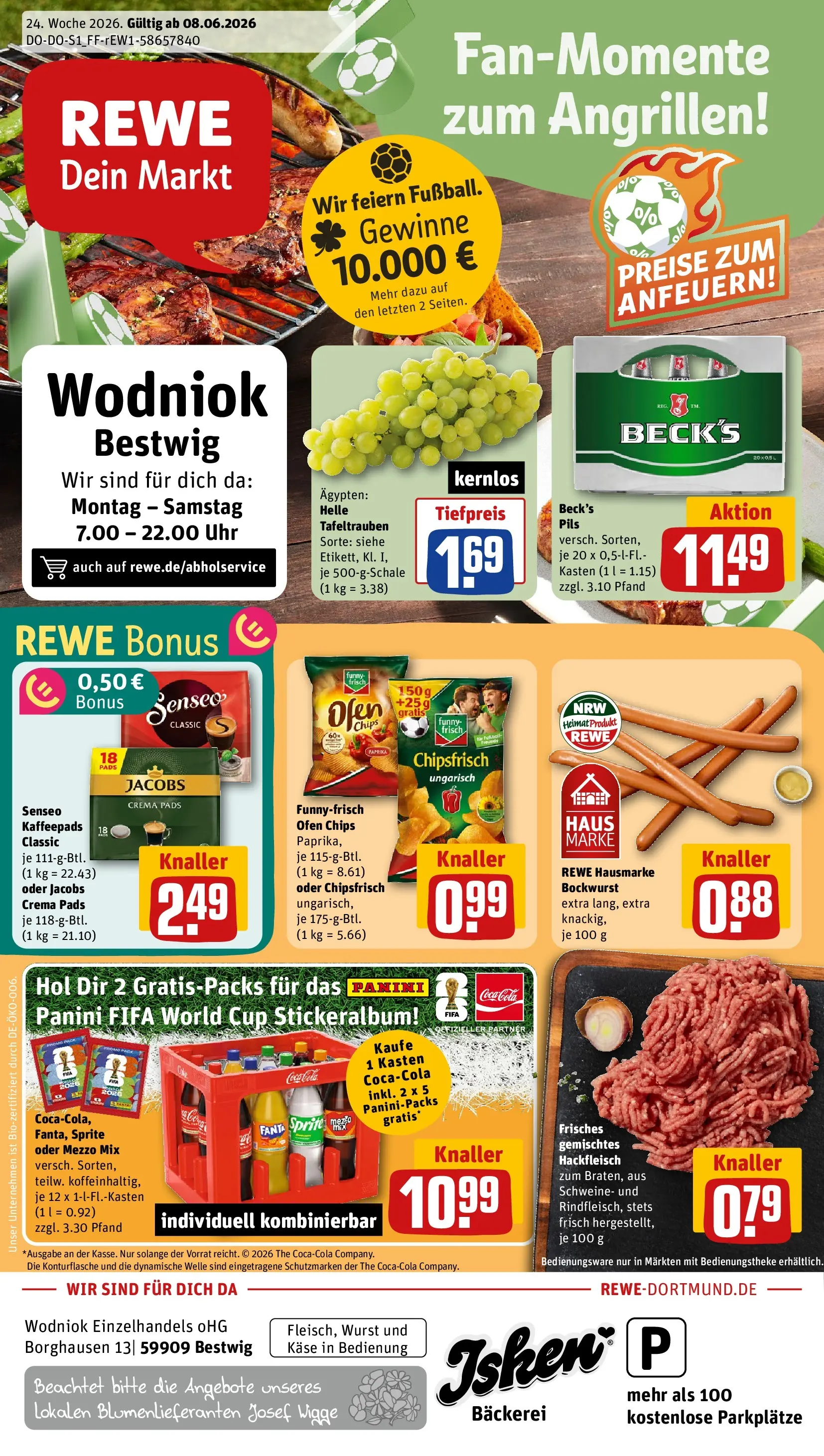 REWE Prospekt ab 08.06.2026 zum Blättern » Angebote | Seite: 1 | Produkte: Ofen, Kaffeepads, Fanta, Funny frisch