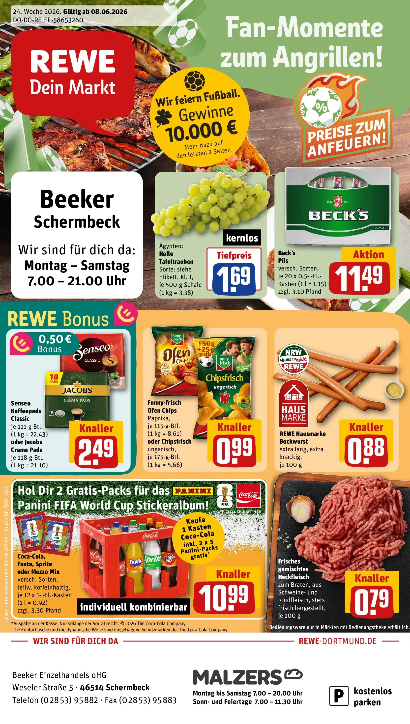 REWE Prospekt ab 08.06.2026 zum Blättern » Angebote | Seite: 1 | Produkte: Pils, Paprika, Senseo kaffeepads, Uhr