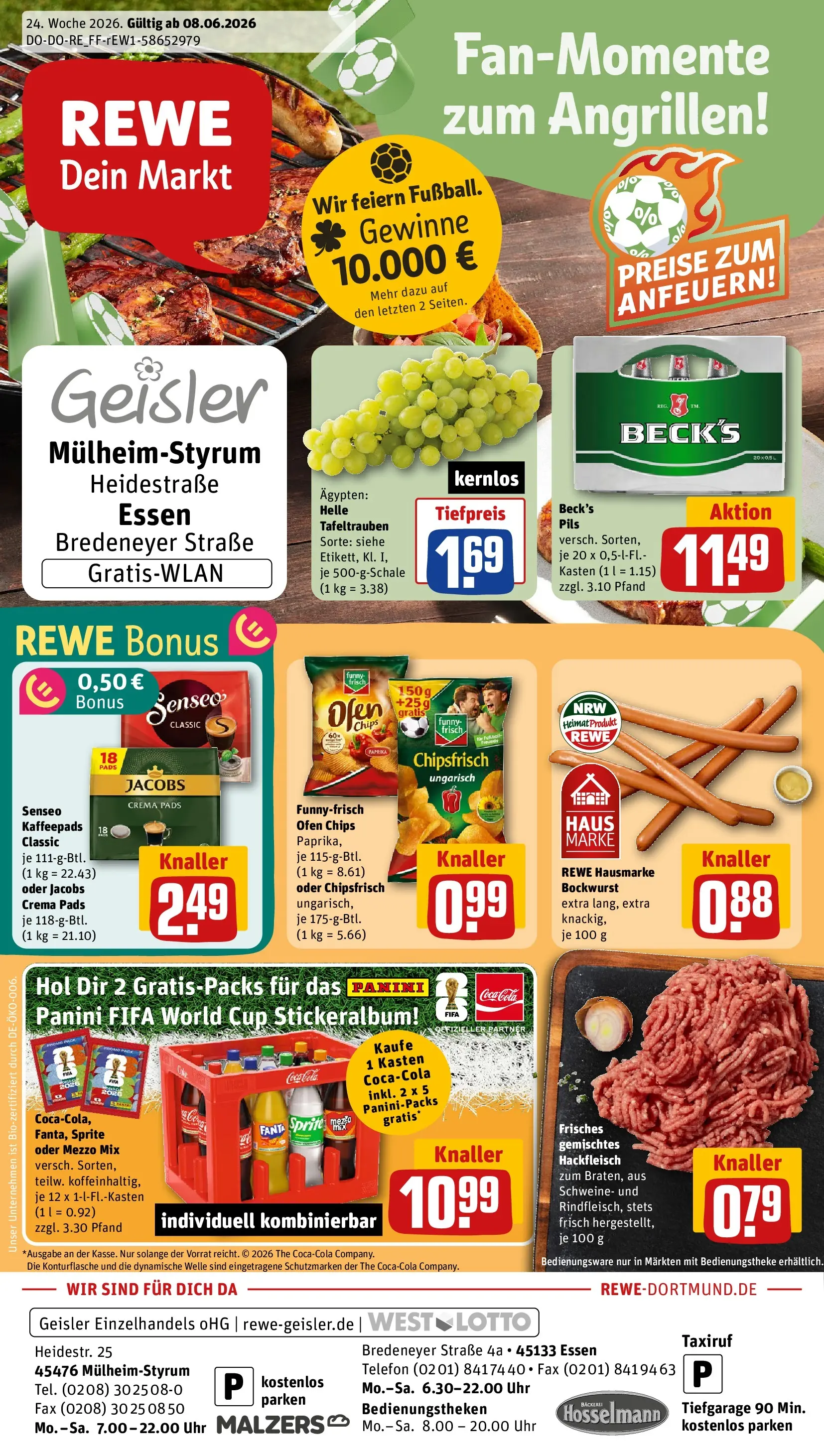 REWE Prospekt ab 08.06.2026 zum Blättern » Angebote | Seite: 1 | Produkte: Fanta, Funny frisch, Senseo kaffeepads, Uhr