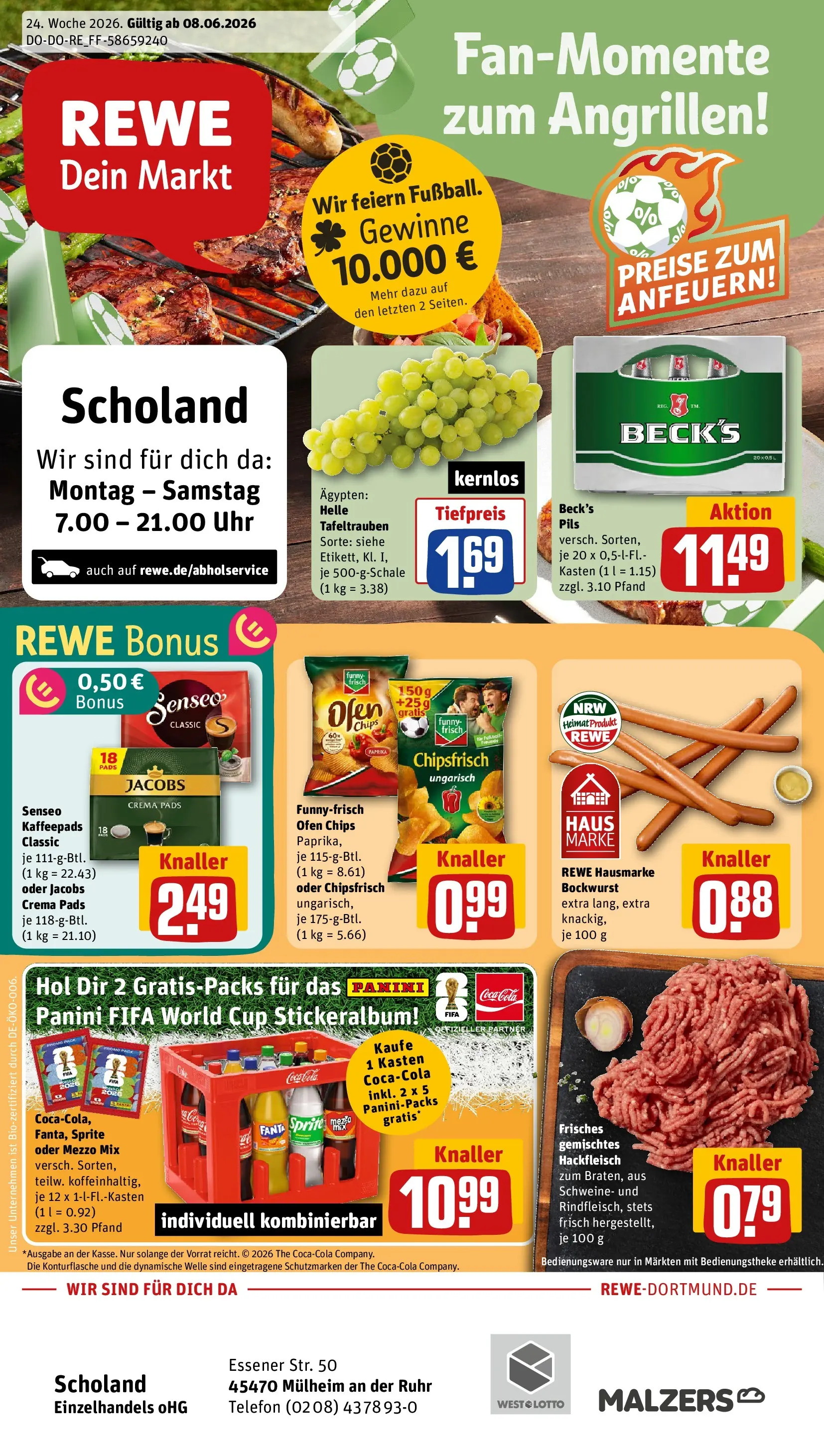 REWE Prospekt ab 08.06.2026 zum Blättern » Angebote | Seite: 1 | Produkte: Senseo, Paprika, Chips, Telefon