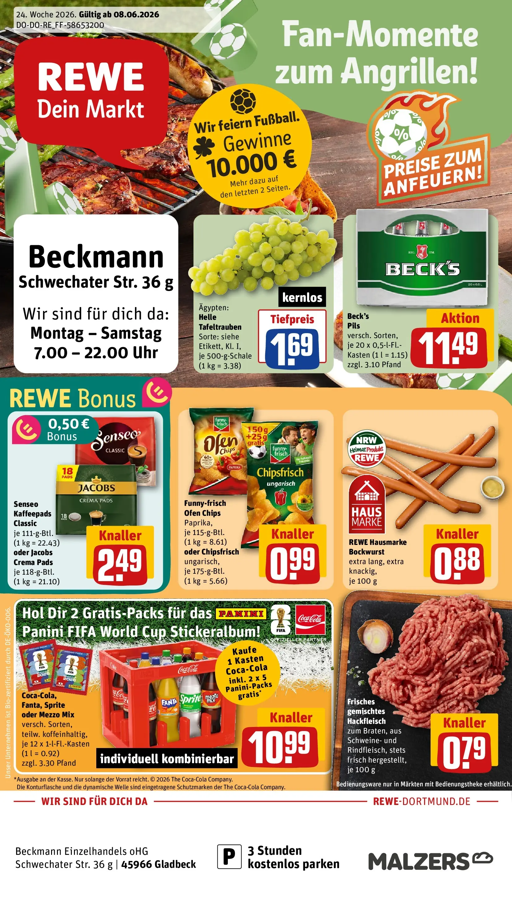 REWE Prospekt ab 08.06.2026 zum Blättern » Angebote | Seite: 1 | Produkte: Paprika, Senseo kaffeepads, Uhr, Hackfleisch