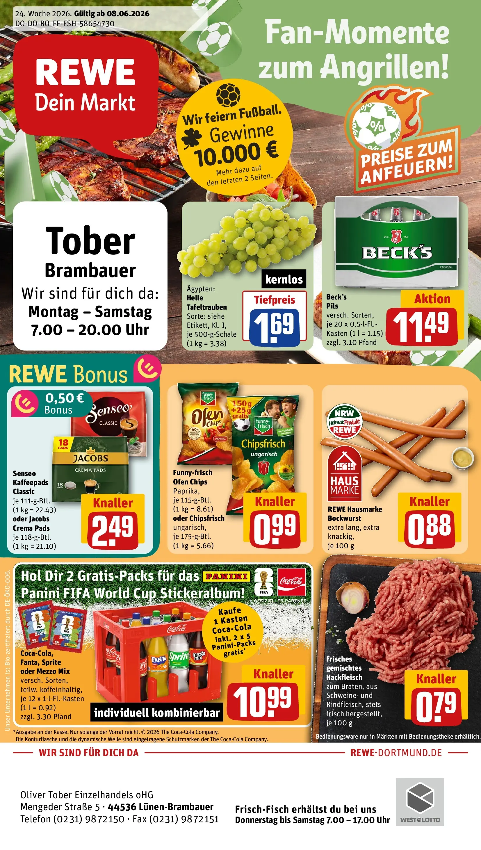 REWE Prospekt ab 08.06.2026 zum Blättern » Angebote | Seite: 1 | Produkte: Kaffeepads, Mezzo mix, Fanta, Chips