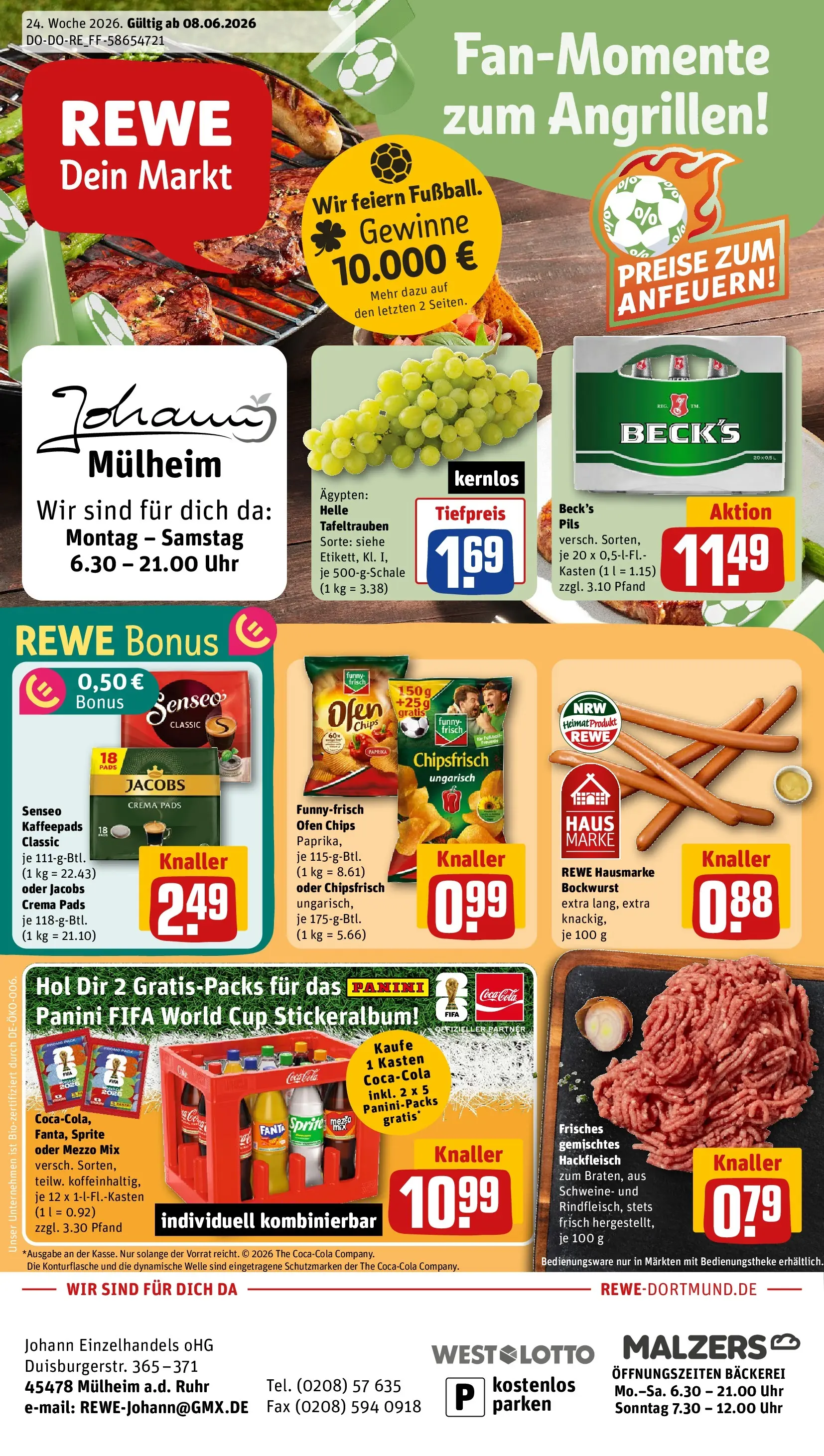 REWE Prospekt ab 08.06.2026 zum Blättern » Angebote | Seite: 1 | Produkte: Ofen, Fanta, Paprika, Hackfleisch