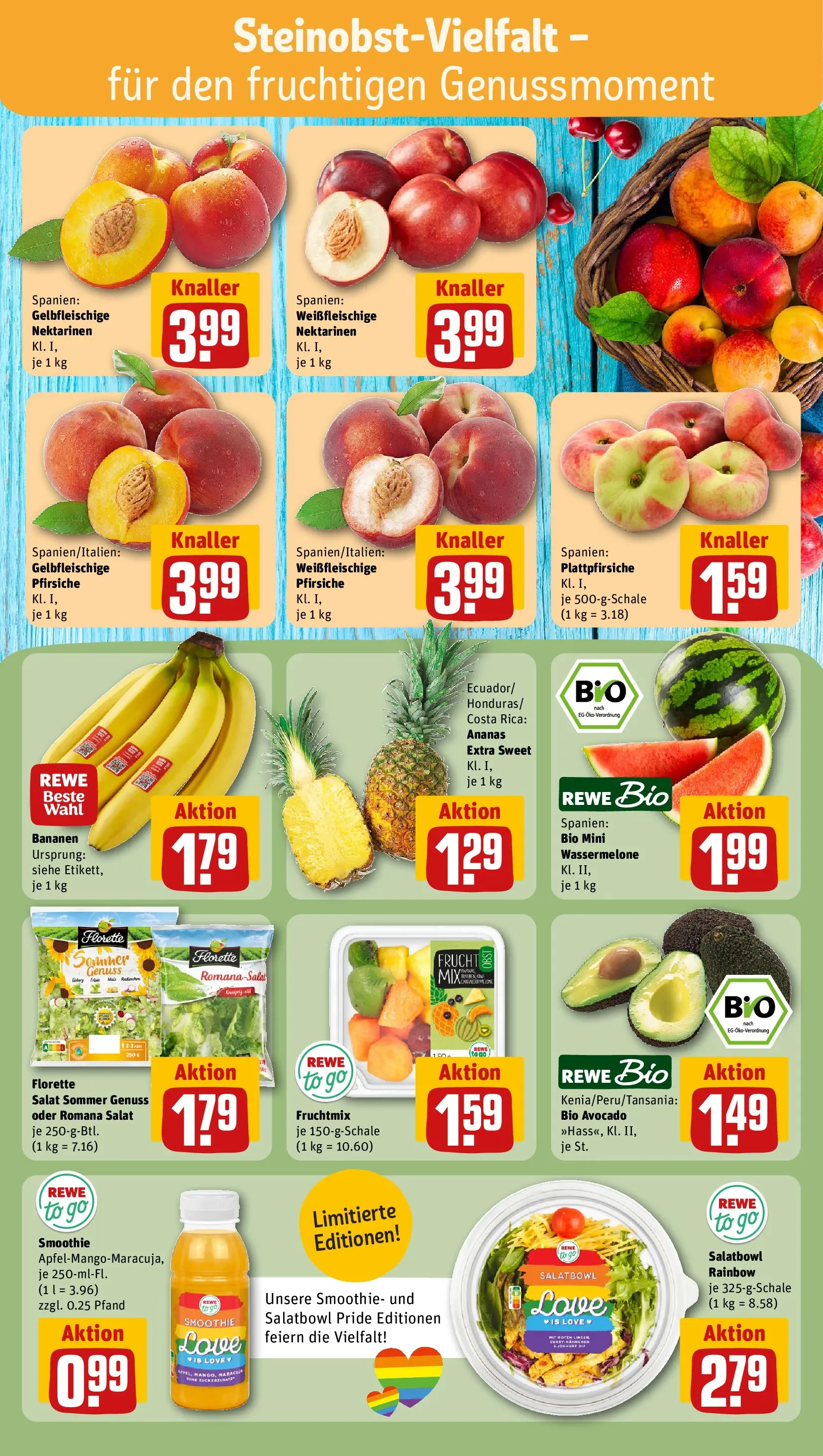 REWE Prospekt ab 08.06.2026 zum Blättern » Angebote | Seite: 6 | Produkte: Nektarinen, Bananen, Wassermelone, Salat