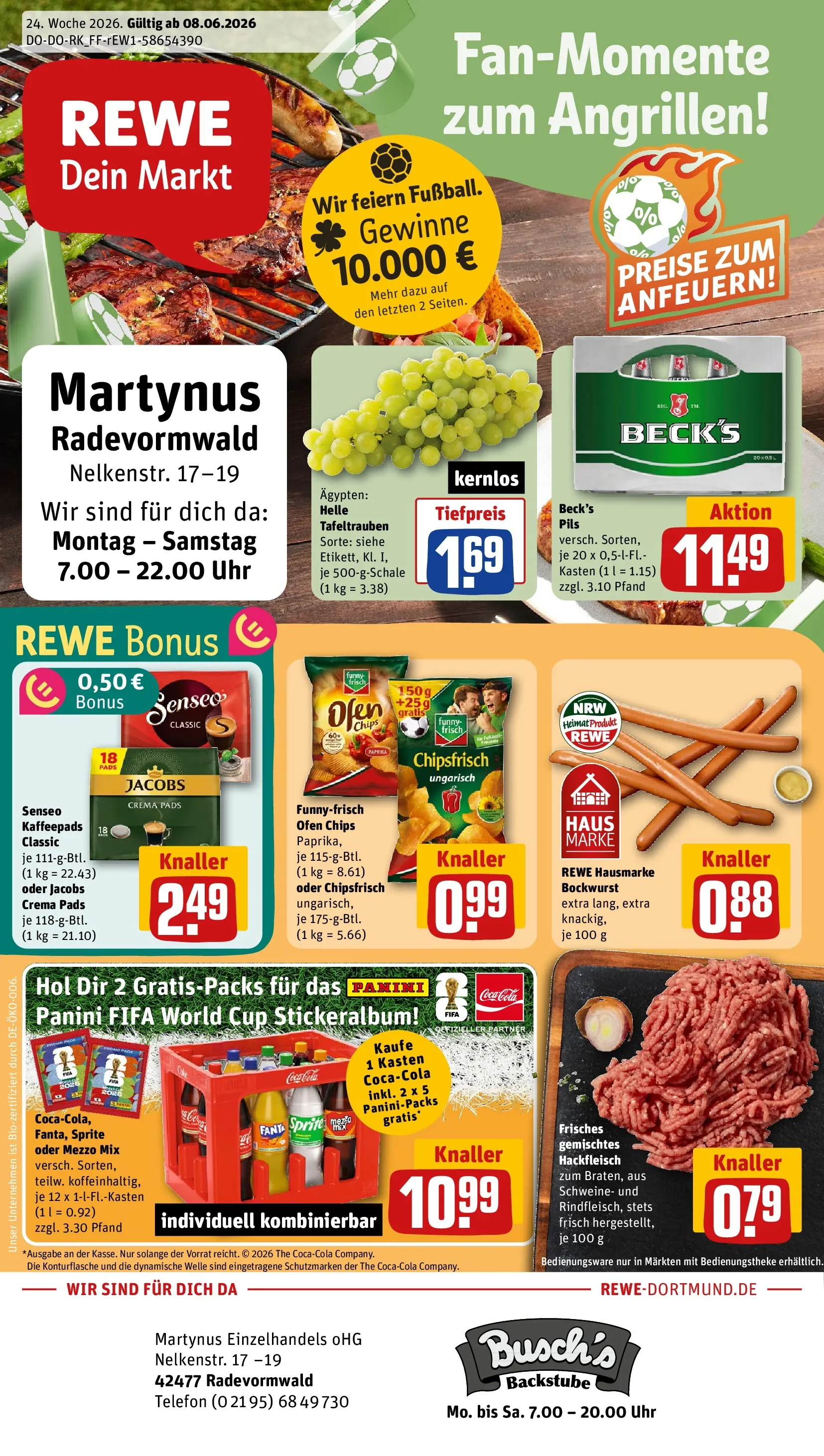 REWE Prospekt ab 08.06.2026 zum Blättern » Angebote | Seite: 1 | Produkte: Senseo, Coca cola, Chips, Hackfleisch
