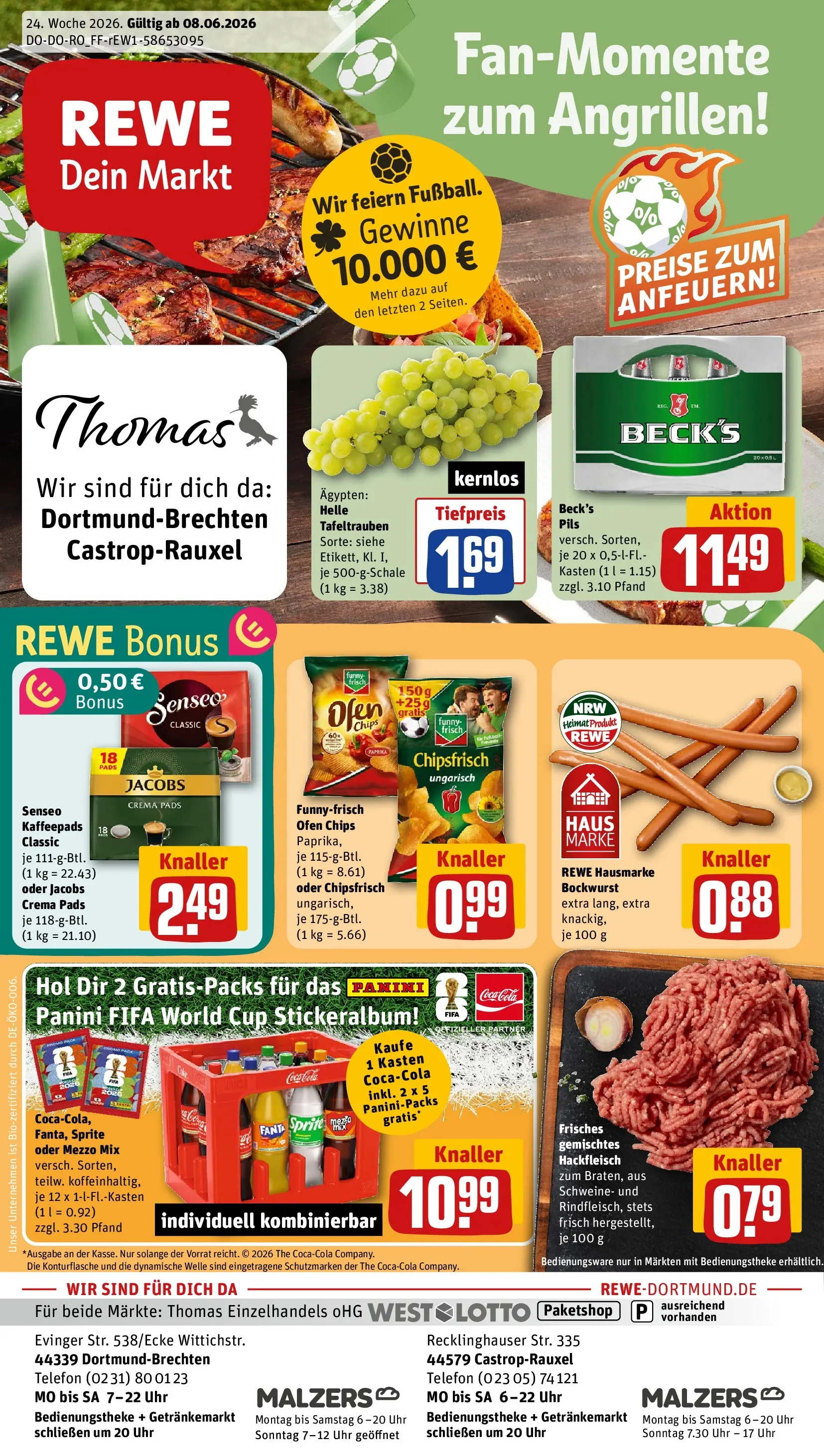 REWE Prospekt ab 08.06.2026 zum Blättern » Angebote | Seite: 1 | Produkte: Ofen, Kaffeepads, Pils, Chips