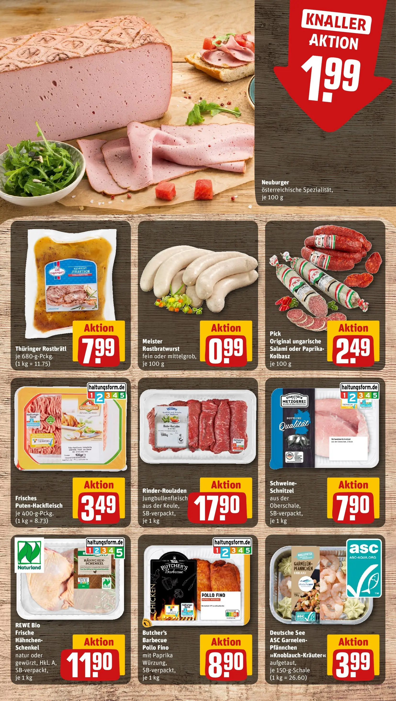 REWE Prospekt ab 08.06.2026 zum Blättern » Angebote | Seite: 8 | Produkte: Hahnchen, Garnelen, Schnitzel, Salami