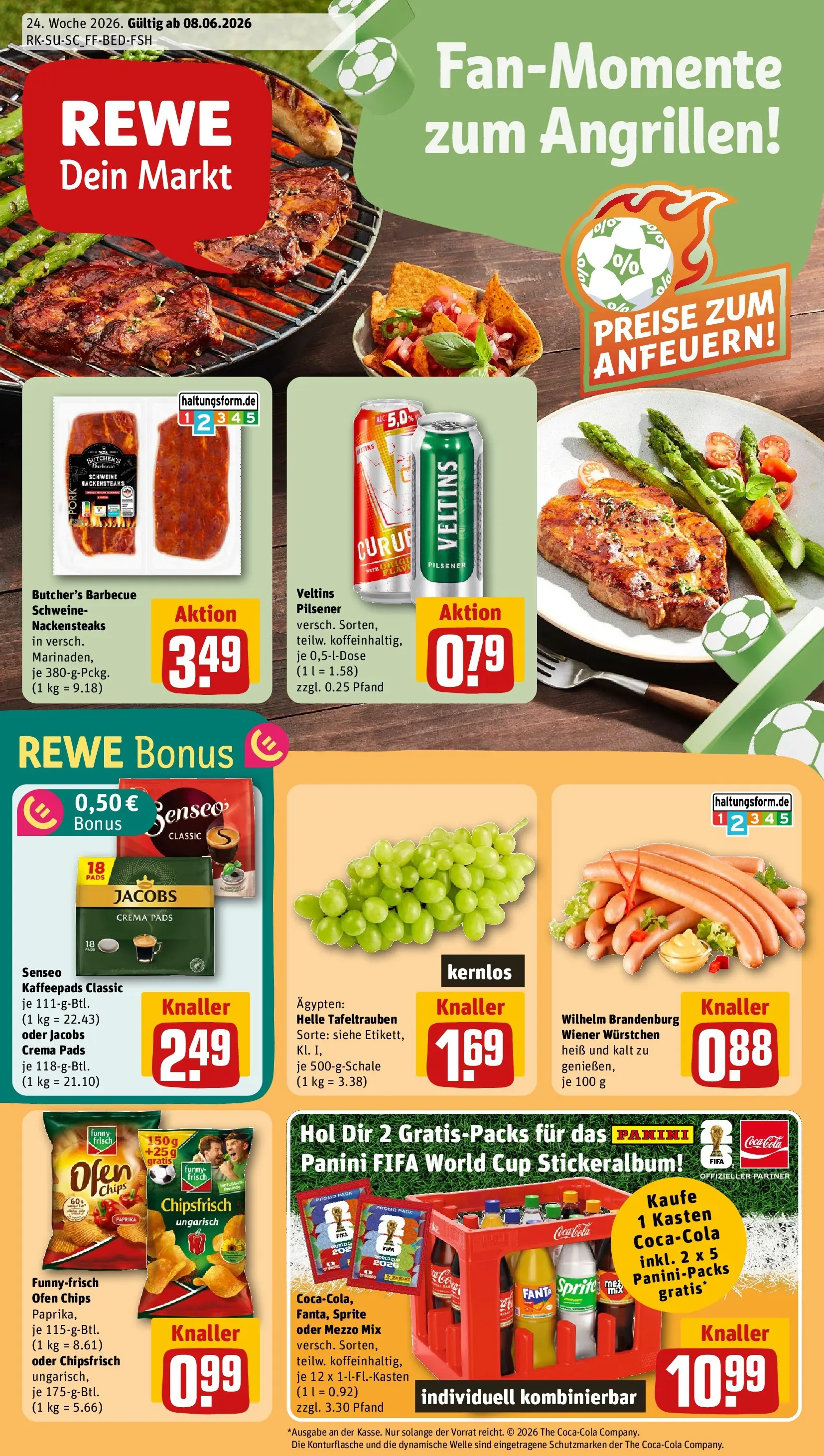 REWE Prospekt ab 08.06.2026 zum Blättern » Angebote | Seite: 1 | Produkte: Senseo, Coca cola, Fanta, Senseo kaffeepads