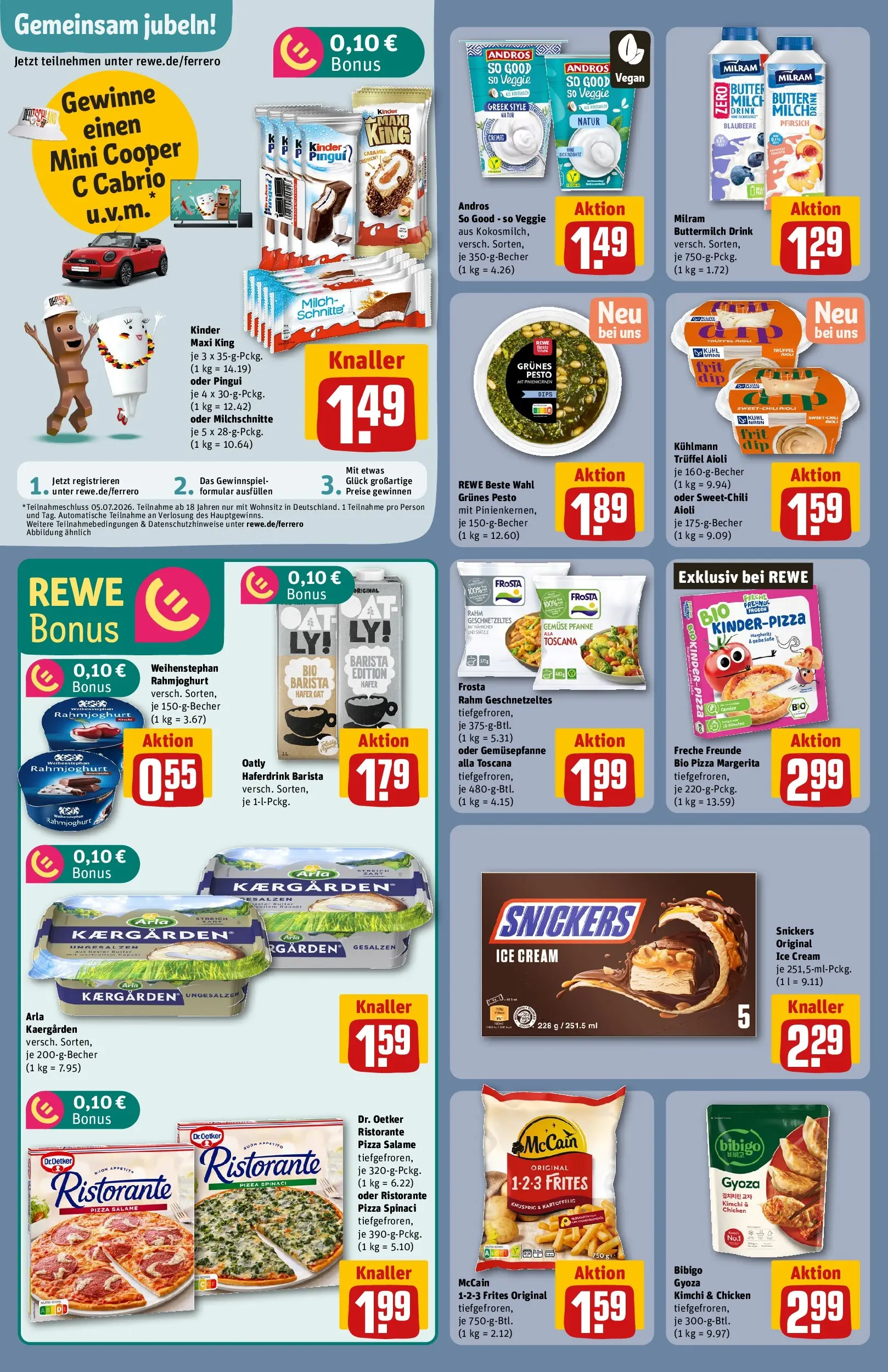 REWE Prospekt ab 08.06.2026 zum Blättern » Angebote | Seite: 14 | Produkte: Ristorante, Buttermilch, McCain, Snickers