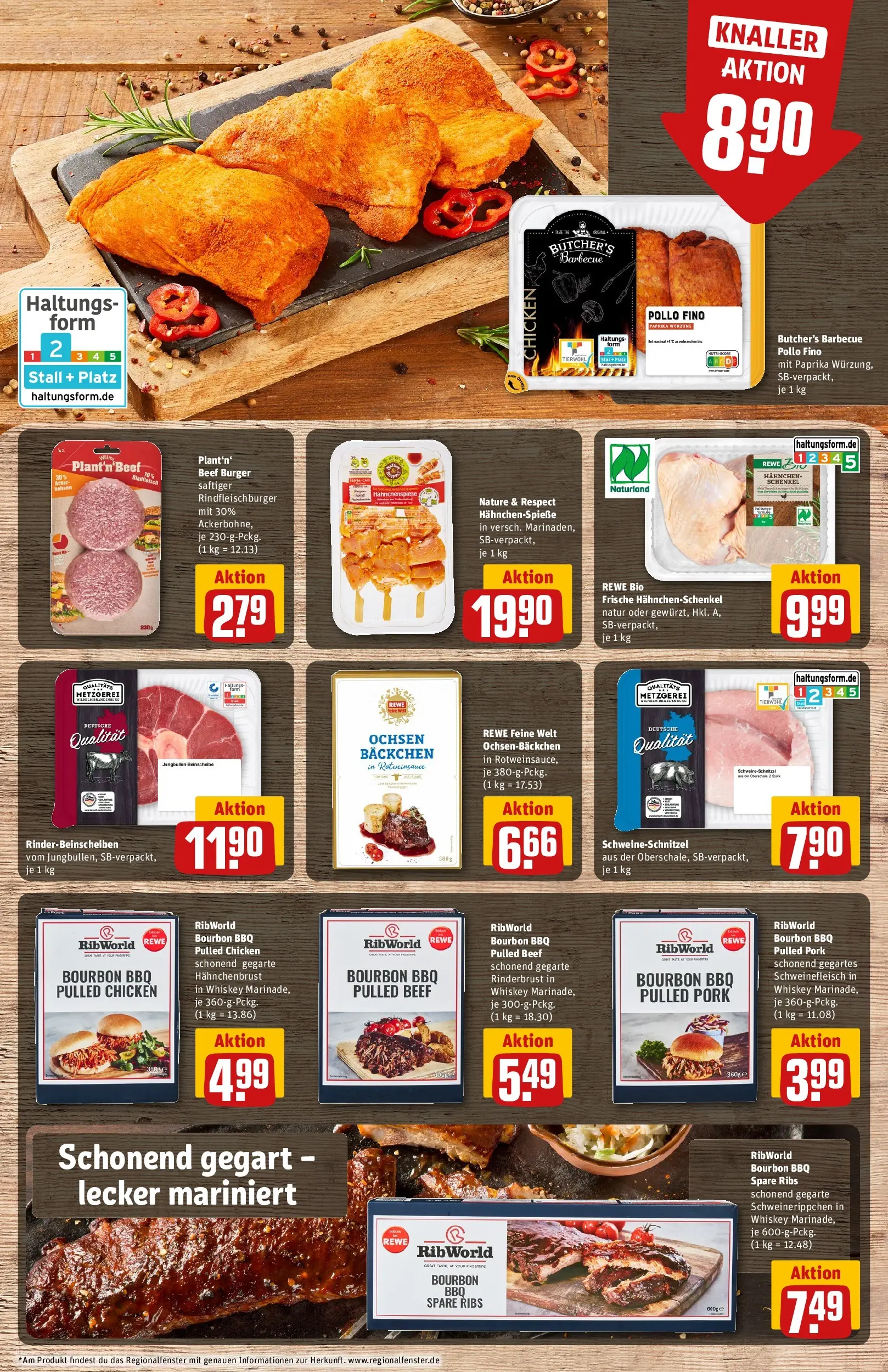 REWE Prospekt ab 08.06.2026 zum Blättern » Angebote | Seite: 9 | Produkte: Hahnchen, Hahnchenschenkel, Bourbon, Whiskey