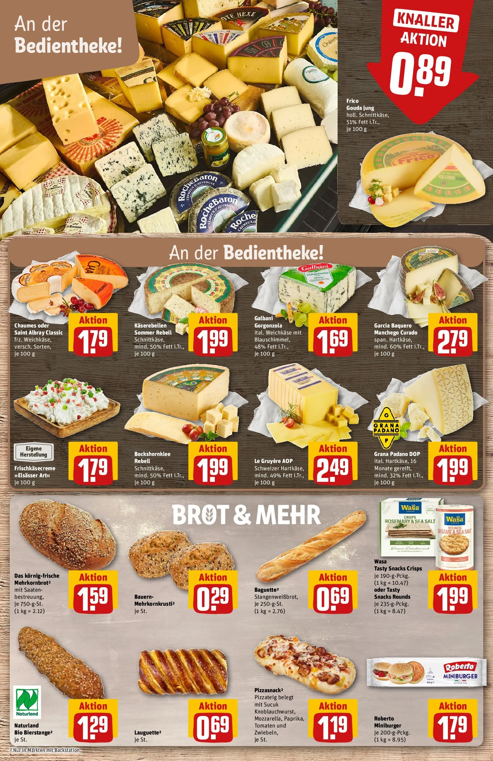 REWE Prospekt ab 08.06.2026 zum Blättern » Angebote | Seite: 11 | Produkte: Gouda, Baguette, Tomaten, Pizza