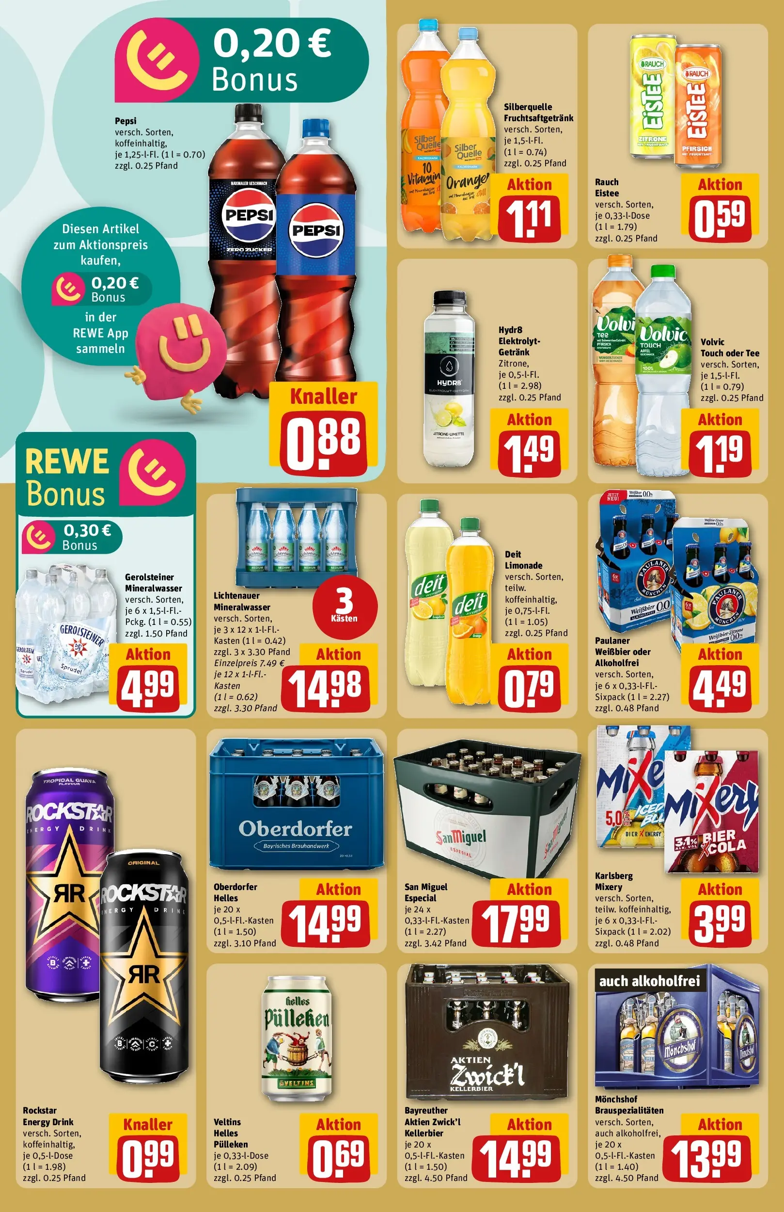 REWE Prospekt ab 08.06.2026 zum Blättern » Angebote | Seite: 24 | Produkte: Weißbier, Mineralwasser, Pfirsich, Gerolsteiner