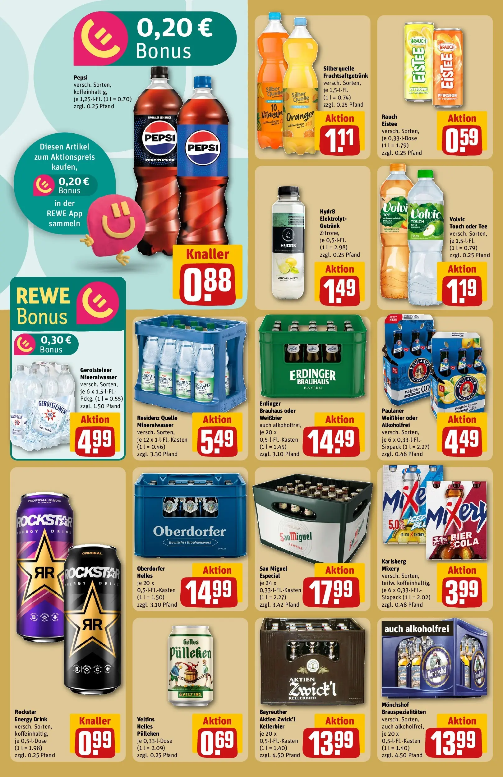 REWE Prospekt ab 08.06.2026 zum Blättern » Angebote | Seite: 18 | Produkte: Helles pulleken, Rockstar, Pfirsich, Pepsi
