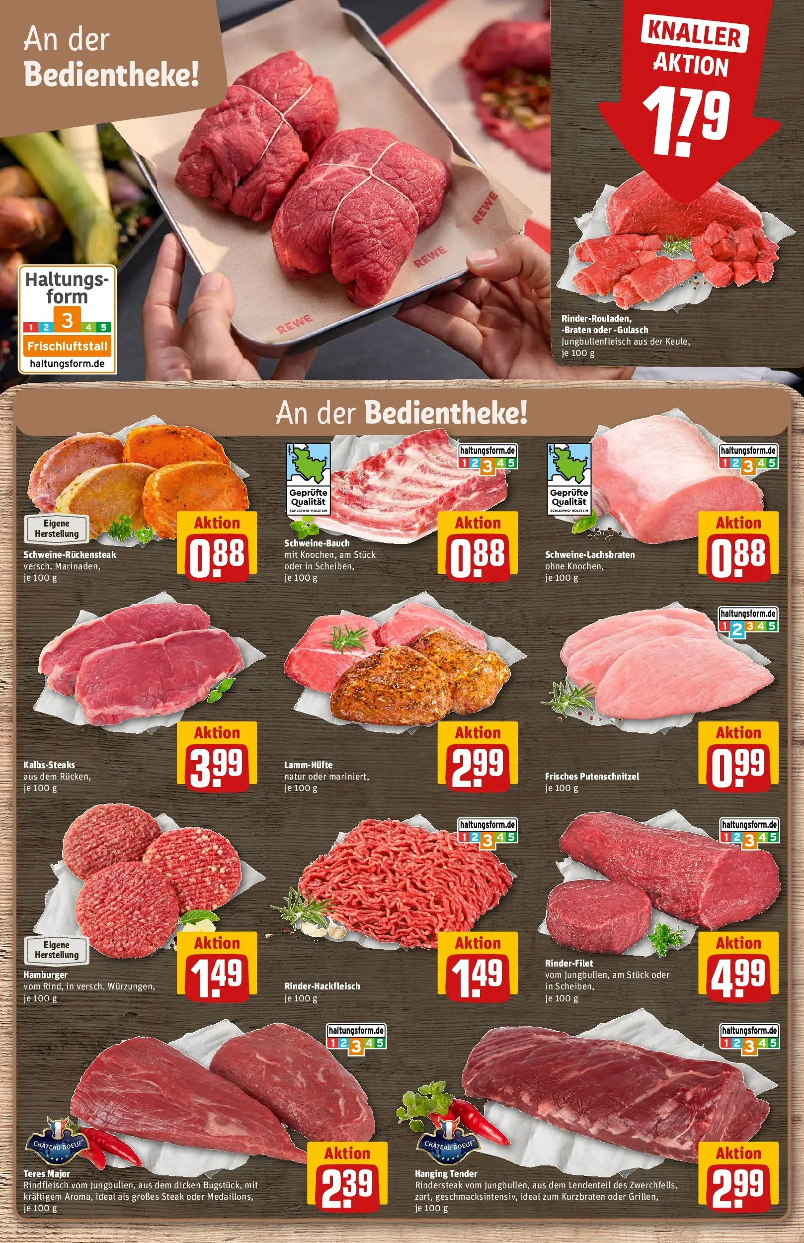REWE Prospekt ab 08.06.2026 zum Blättern » Angebote | Seite: 8 | Produkte: Schweinebauch, Schnitzel, Gulasch, Steak