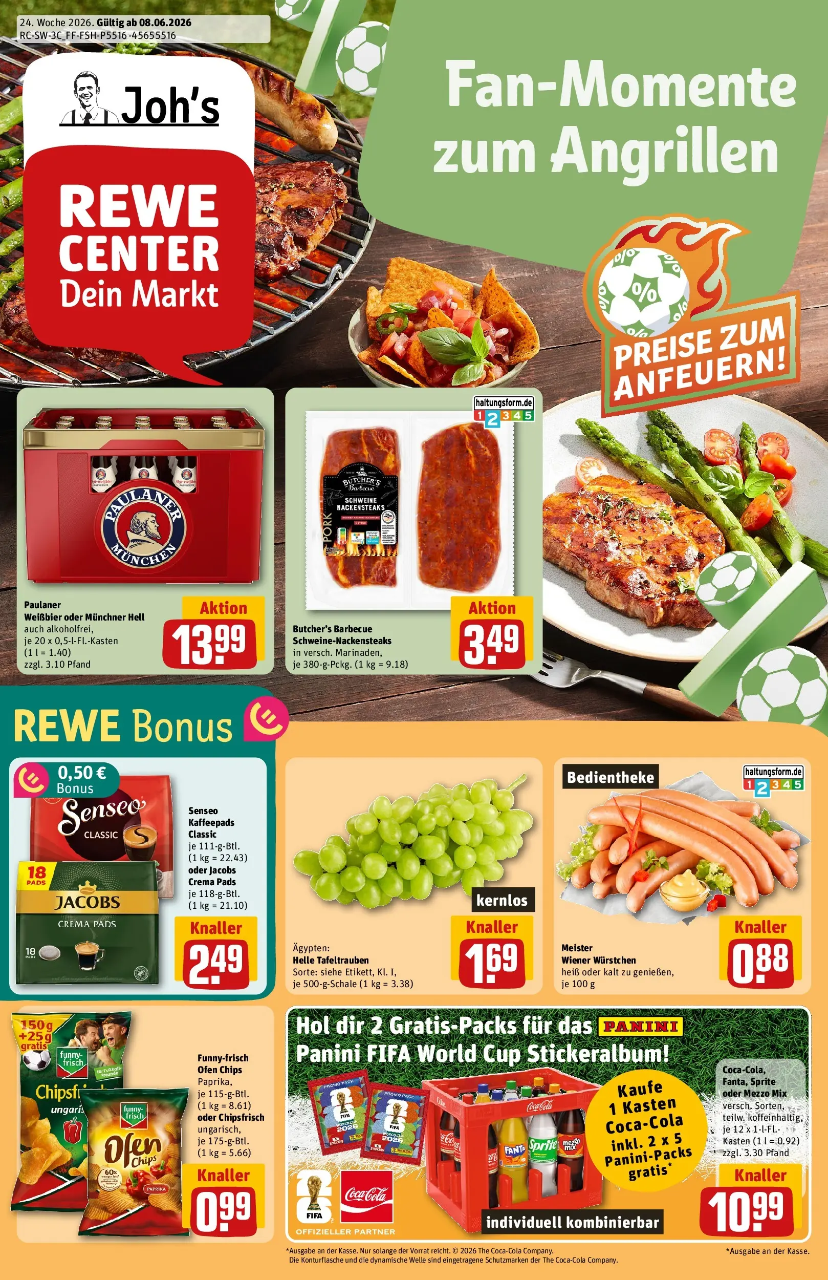 REWE Prospekt ab 08.06.2026 zum Blättern » Angebote | Seite: 1 | Produkte: Ofen, Kaffeepads, Oder mezzo mix, Chips