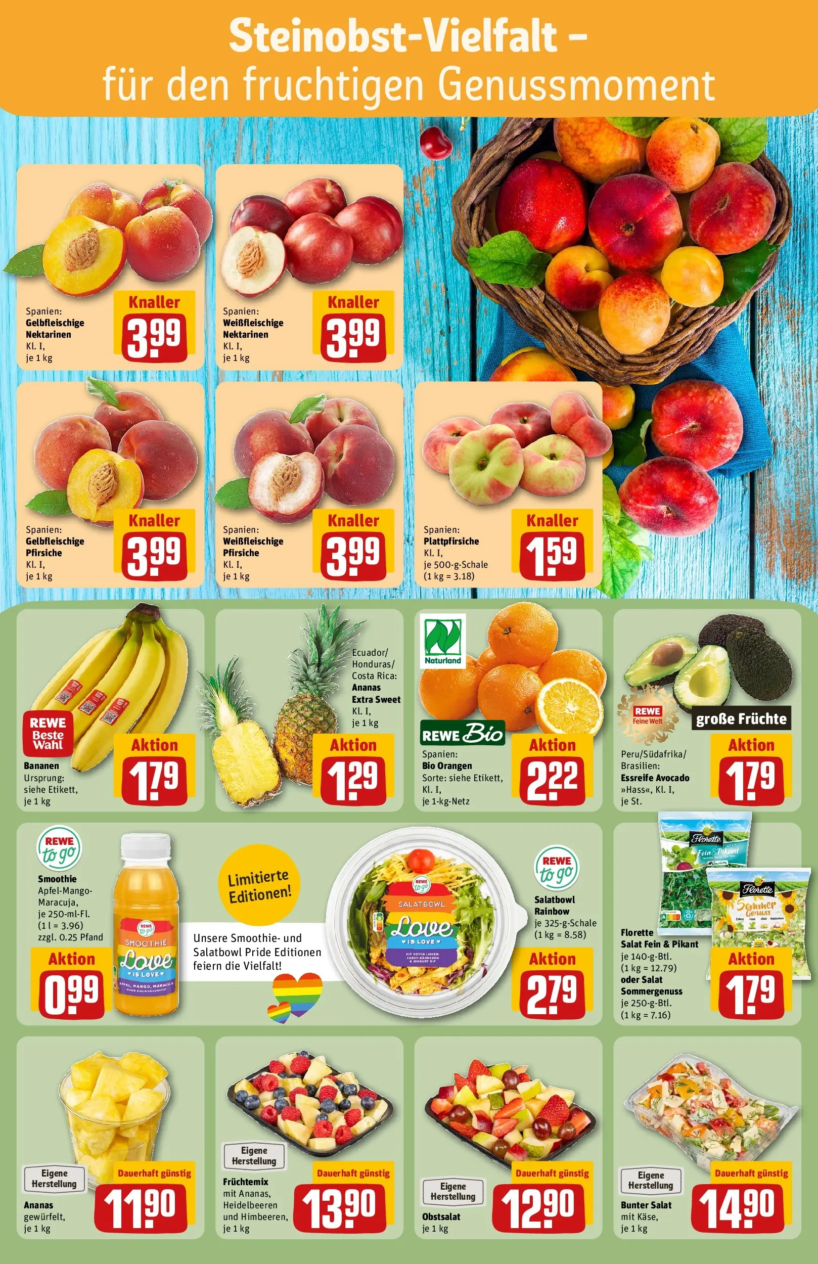 REWE Prospekt ab 08.06.2026 zum Blättern » Angebote | Seite: 6 | Produkte: Bananen, Orangen, Heidelbeeren, Salat