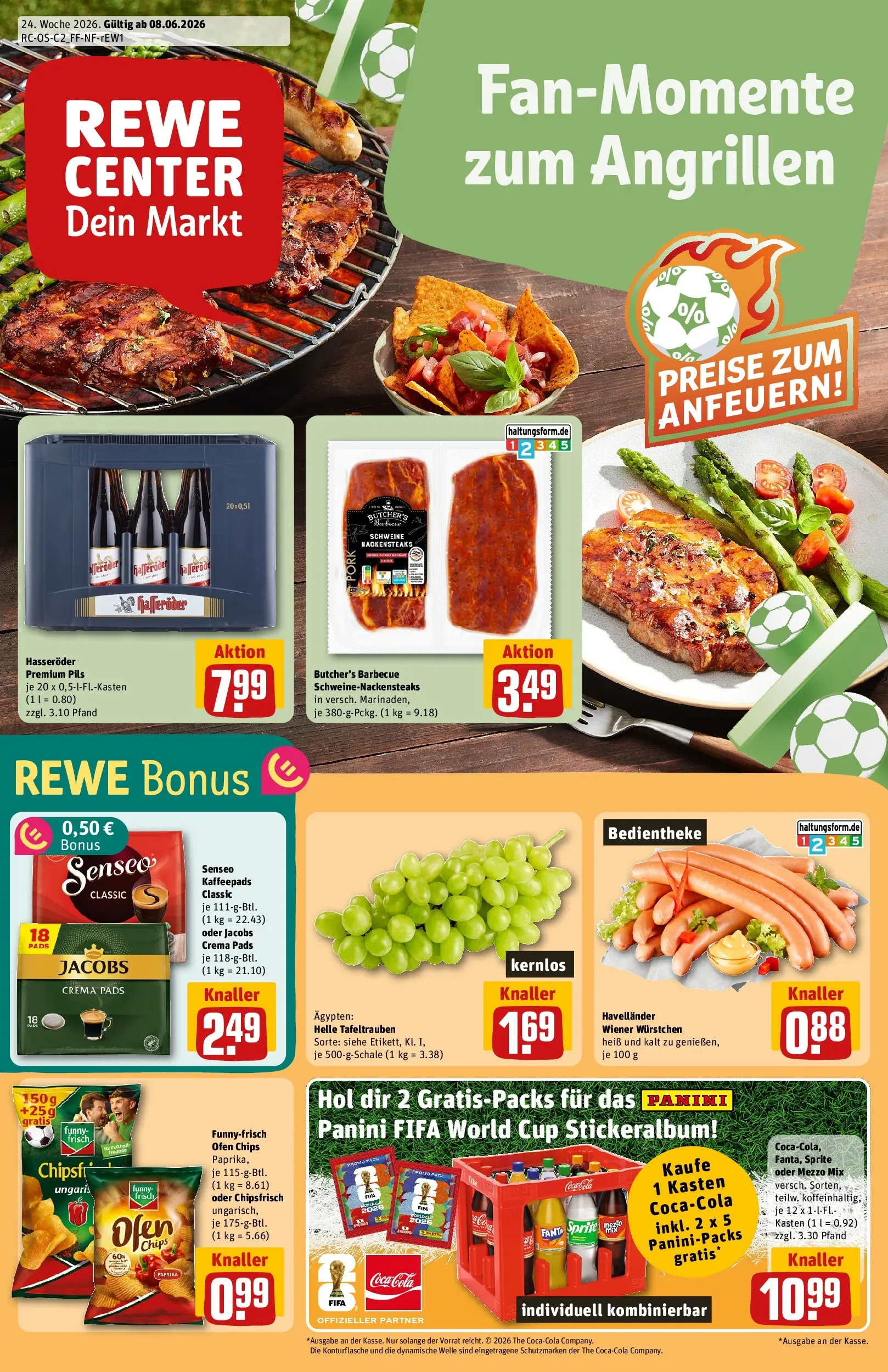 REWE Prospekt ab 08.06.2026 zum Blättern » Angebote | Seite: 1 | Produkte: Fanta, Sprite, Cola, Pils