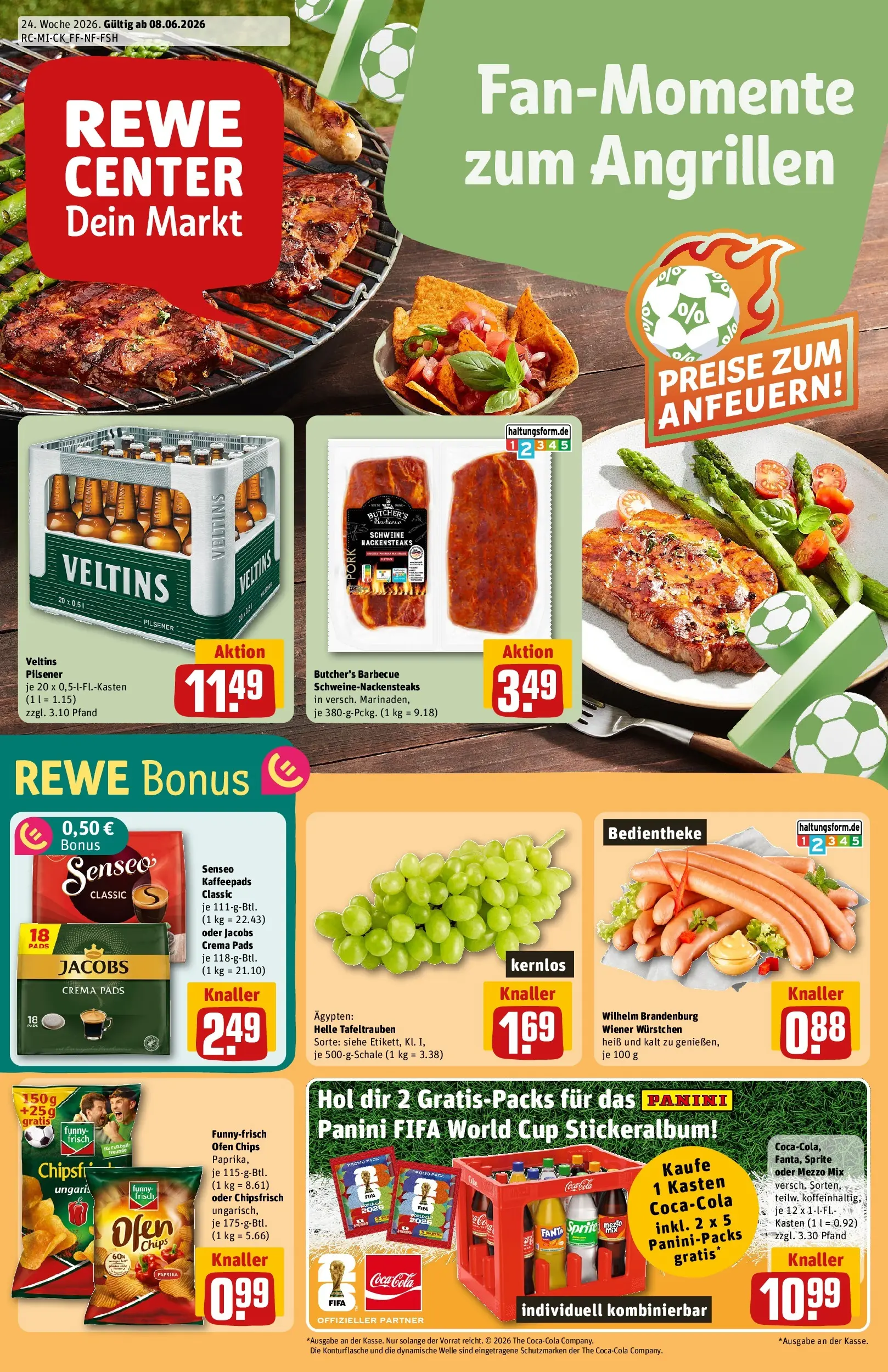 REWE Prospekt ab 08.06.2026 zum Blättern » Angebote | Seite: 1 | Produkte: Funny frisch, Oder mezzo mix, Chips, Veltins