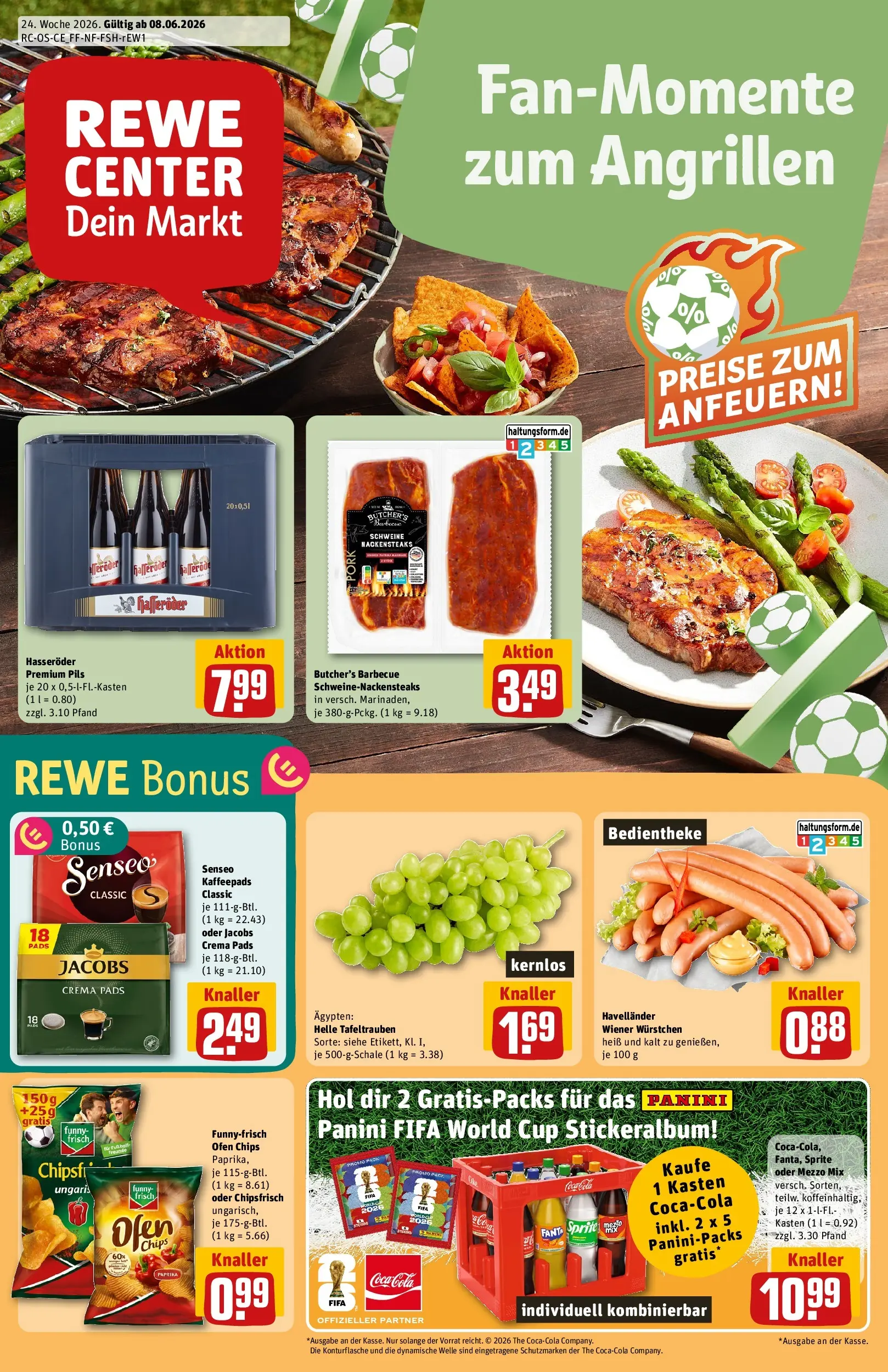 REWE Prospekt ab 08.06.2026 zum Blättern » Angebote | Seite: 1 | Produkte: Senseo, Mezzo mix, Cola, Hasseröder
