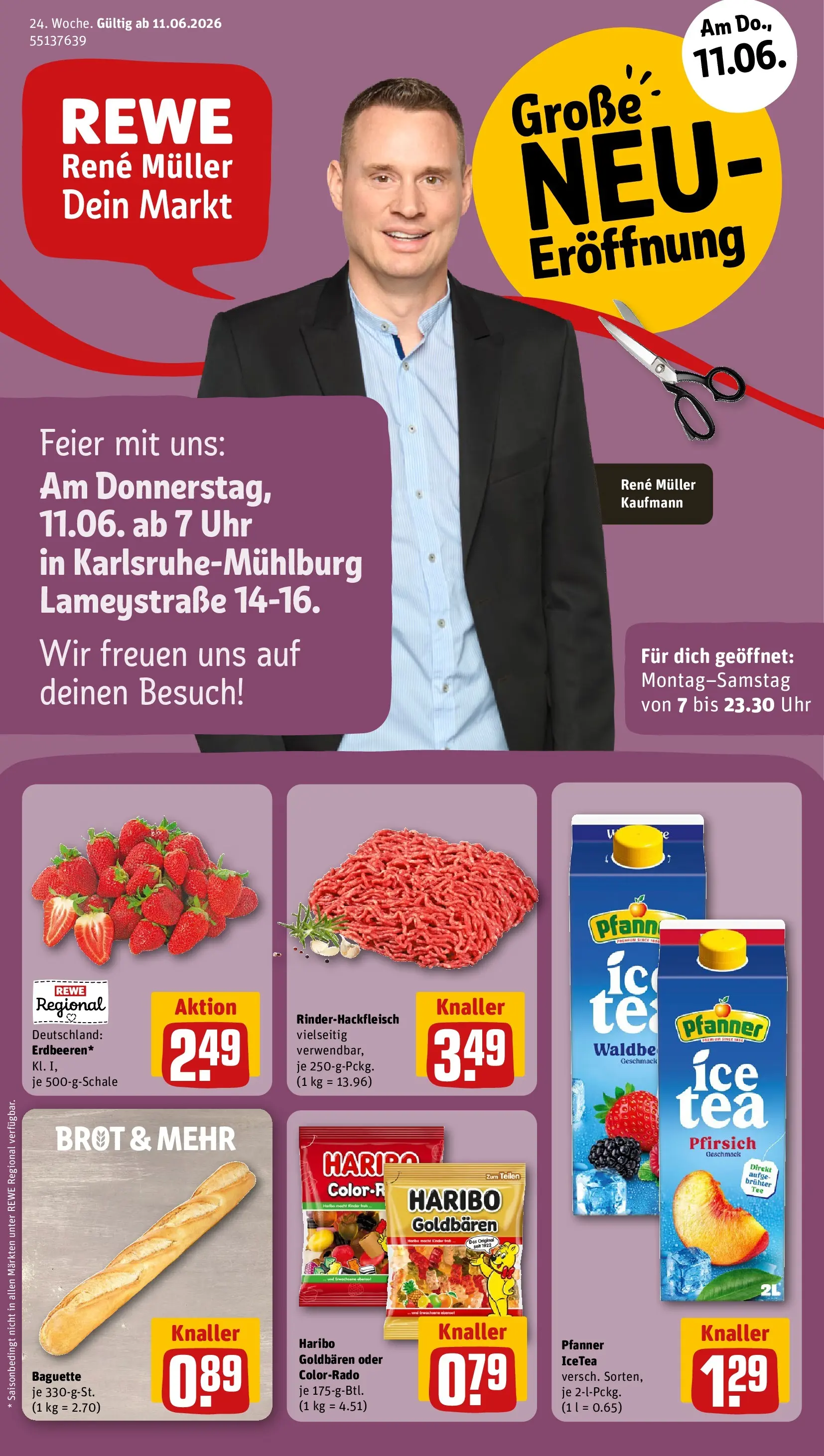 REWE Prospekt ab 08.06.2026 zum Blättern » Angebote | Seite: 1 | Produkte: Haribo, Pfirsich, Brot, Uhr