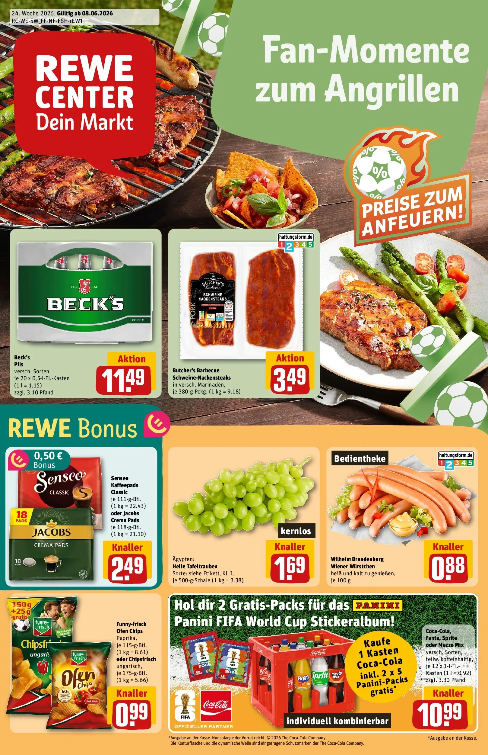 REWE Prospekt ab 08.06.2026 zum Blättern » Angebote | Seite: 1 | Produkte: Ofen, Kaffeepads, Fanta, Cola