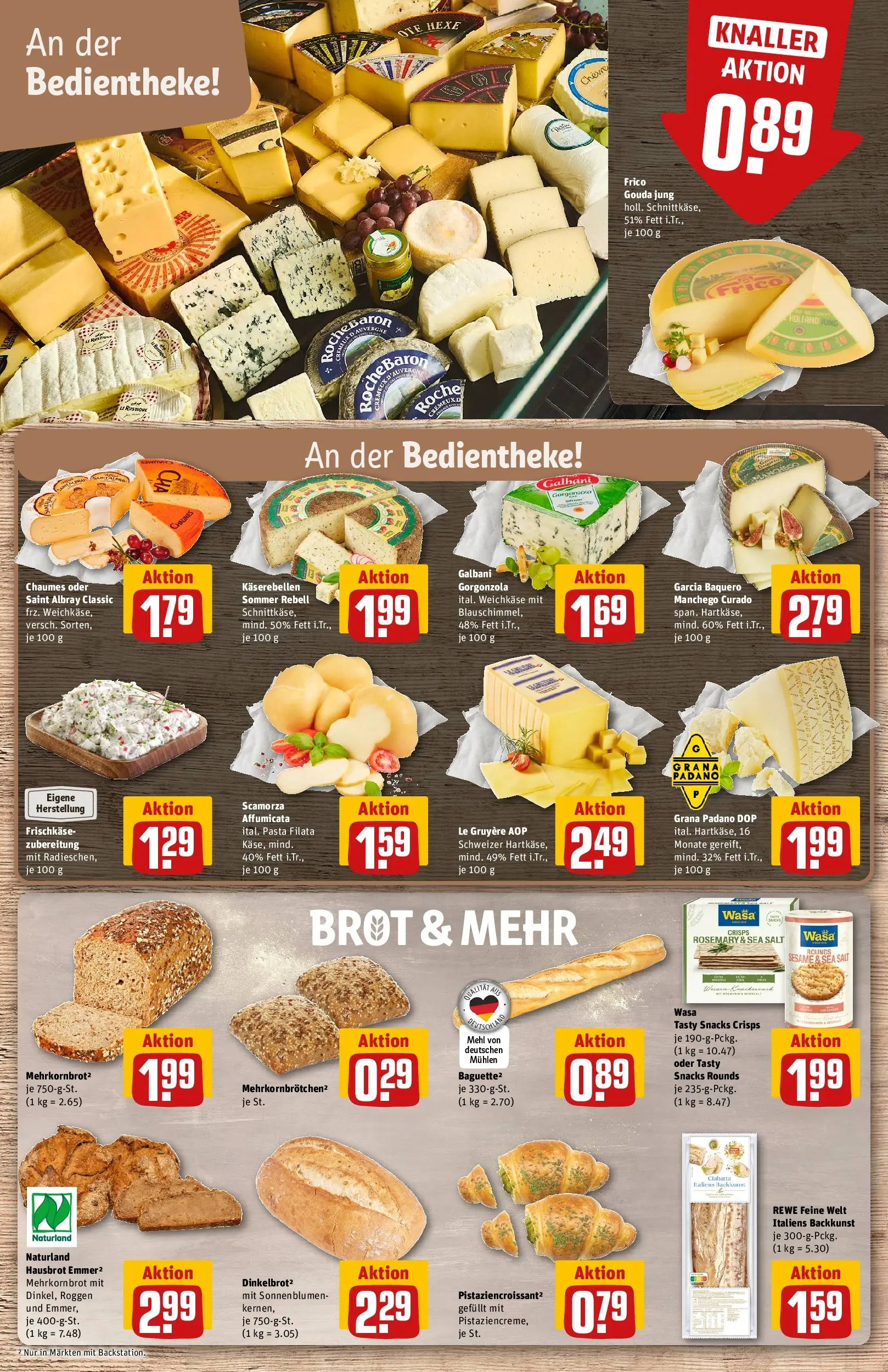 REWE Prospekt ab 08.06.2026 zum Blättern » Angebote | Seite: 13 | Produkte: Mehl, Gouda, Croissant, Frischkase