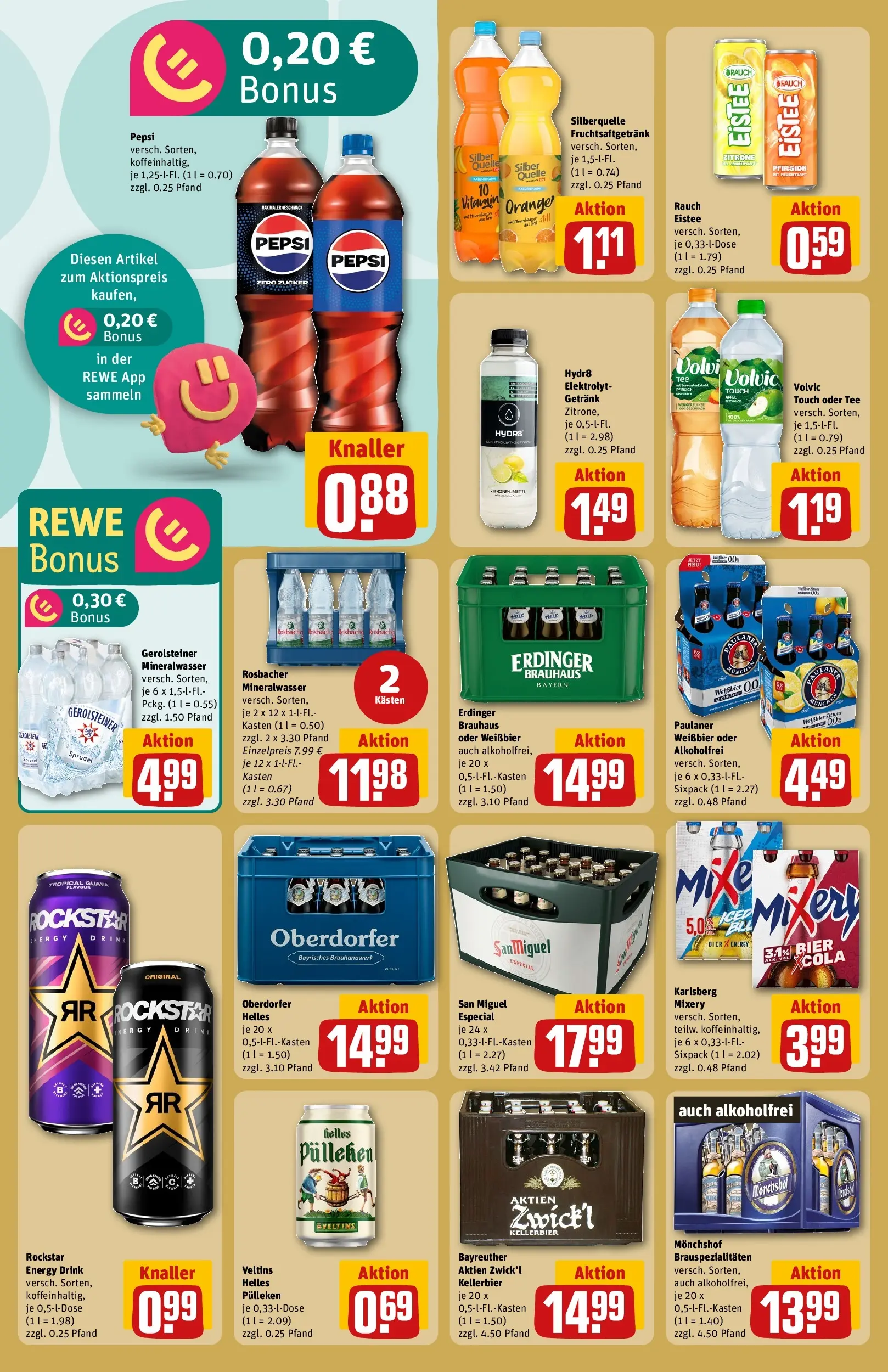 REWE Prospekt ab 08.06.2026 zum Blättern » Angebote | Seite: 20 | Produkte: Rockstar energy, Weißbier, Mineralwasser, Pfirsich