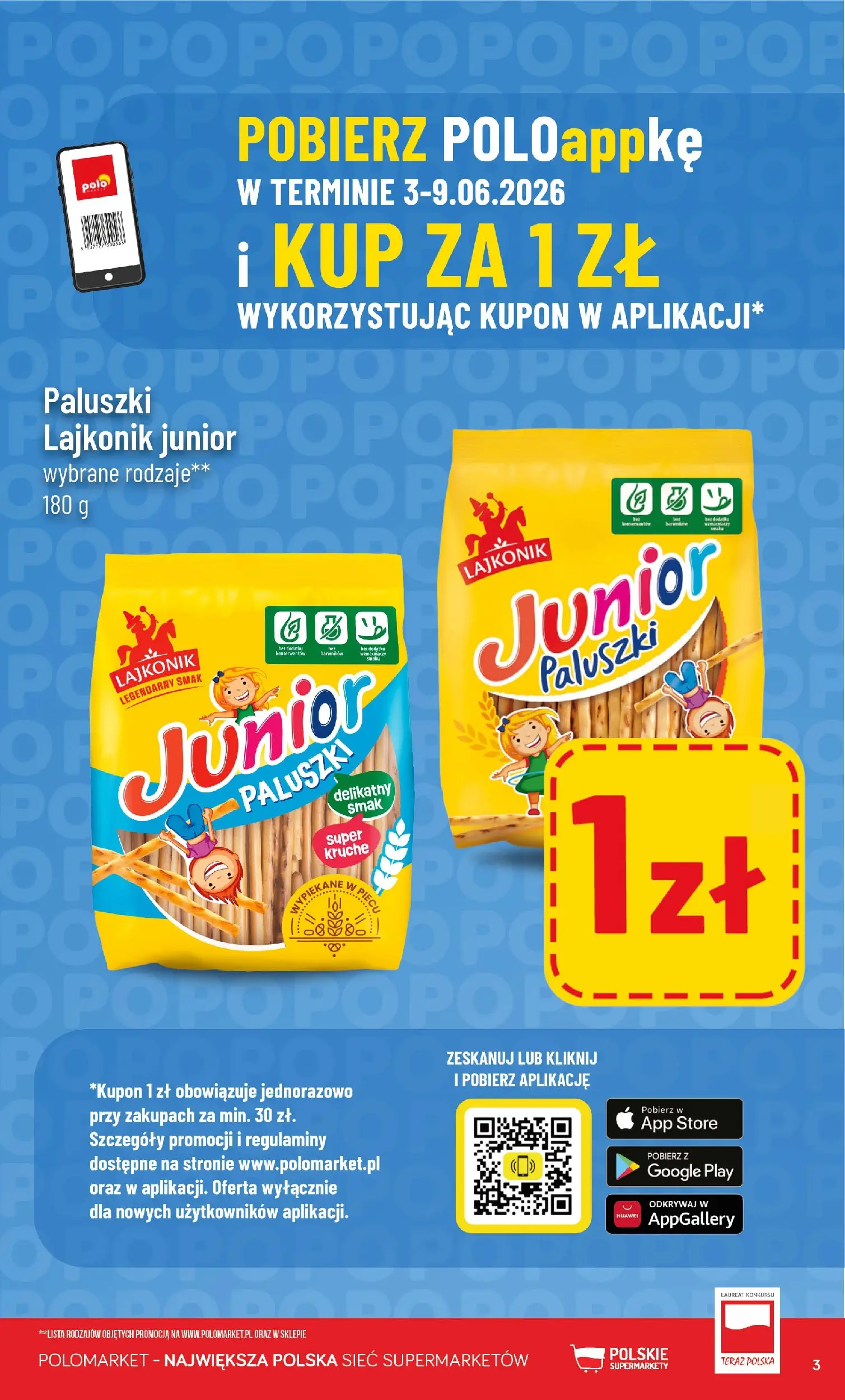 Nowa POLOmarket gazetka od jutra 03.06.2026 | Strona: 3 | Produkty: Paluszki