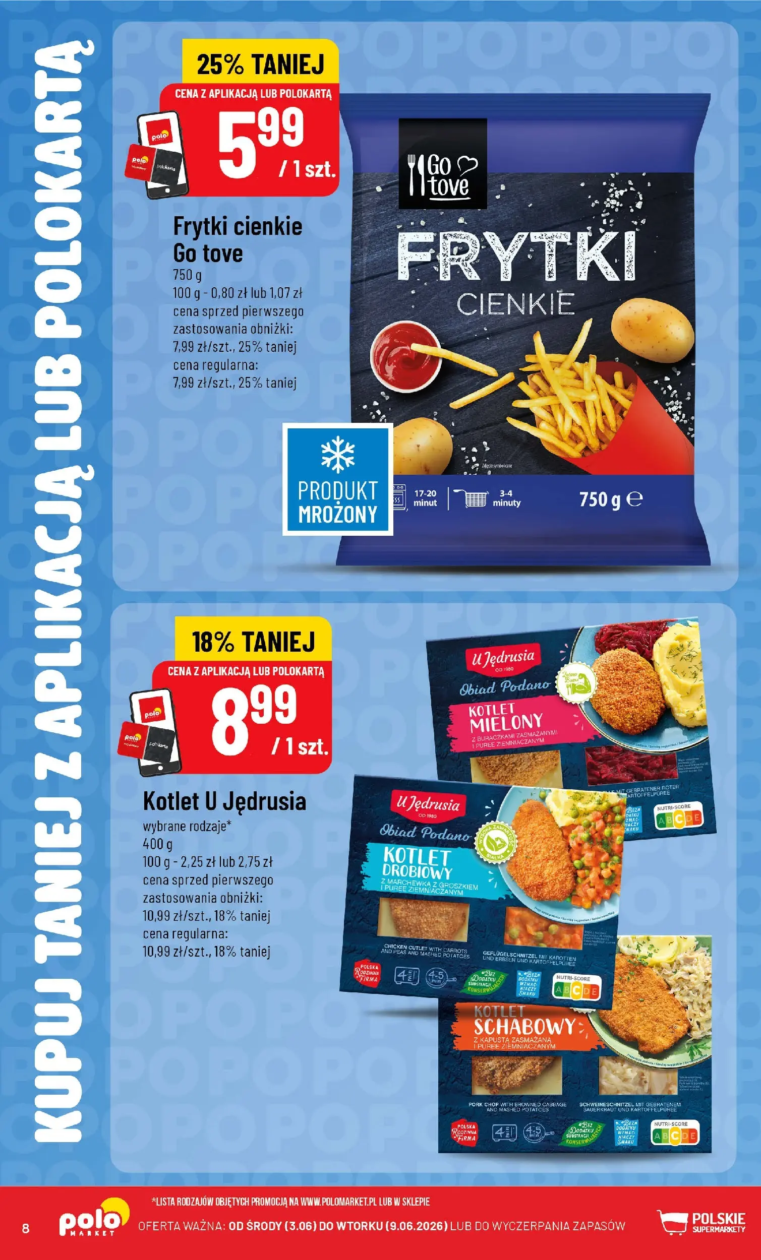 Nowa POLOmarket gazetka od jutra 03.06.2026 | Strona: 8 | Produkty: Kapusta, Frytki, Marchewka, Marchewka z groszkiem