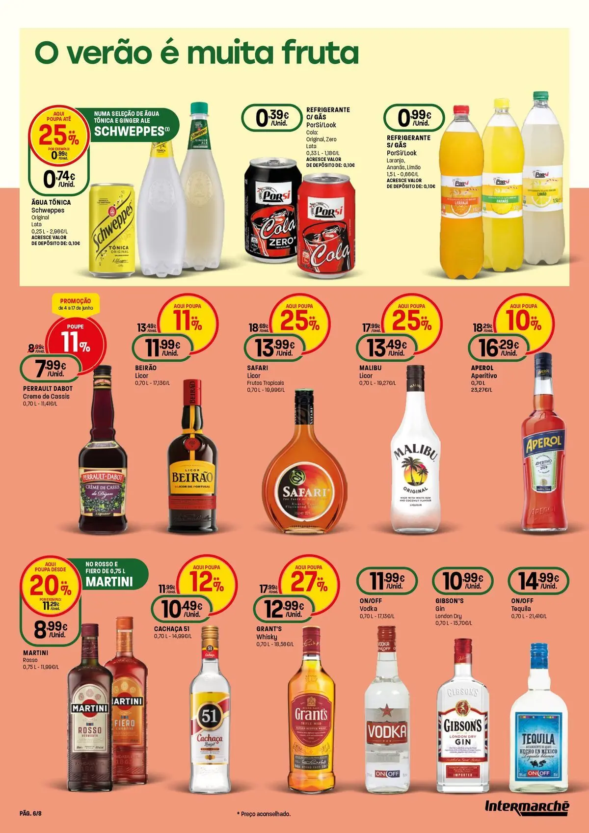 Intermarché - O melhor mundial serve-se em casa. » de 04/06/2026 - 17/06/2026 | Página: 6 | Produtos: Refrigerante, Aperol, Creme, Vodka
