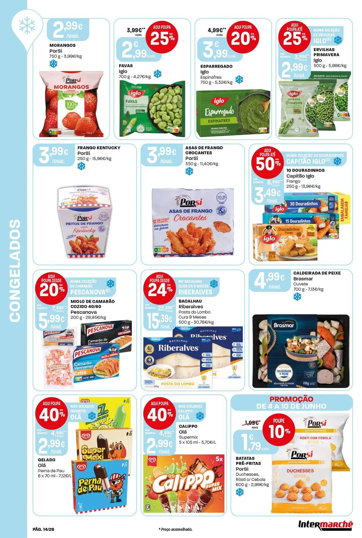 Intermarché - Isto é que são preços BAIXOS » de 04/06/2026 - 10/06/2026 | Página: 14 | Produtos: Asas de frango, Espinafres, Gelado, Lombo