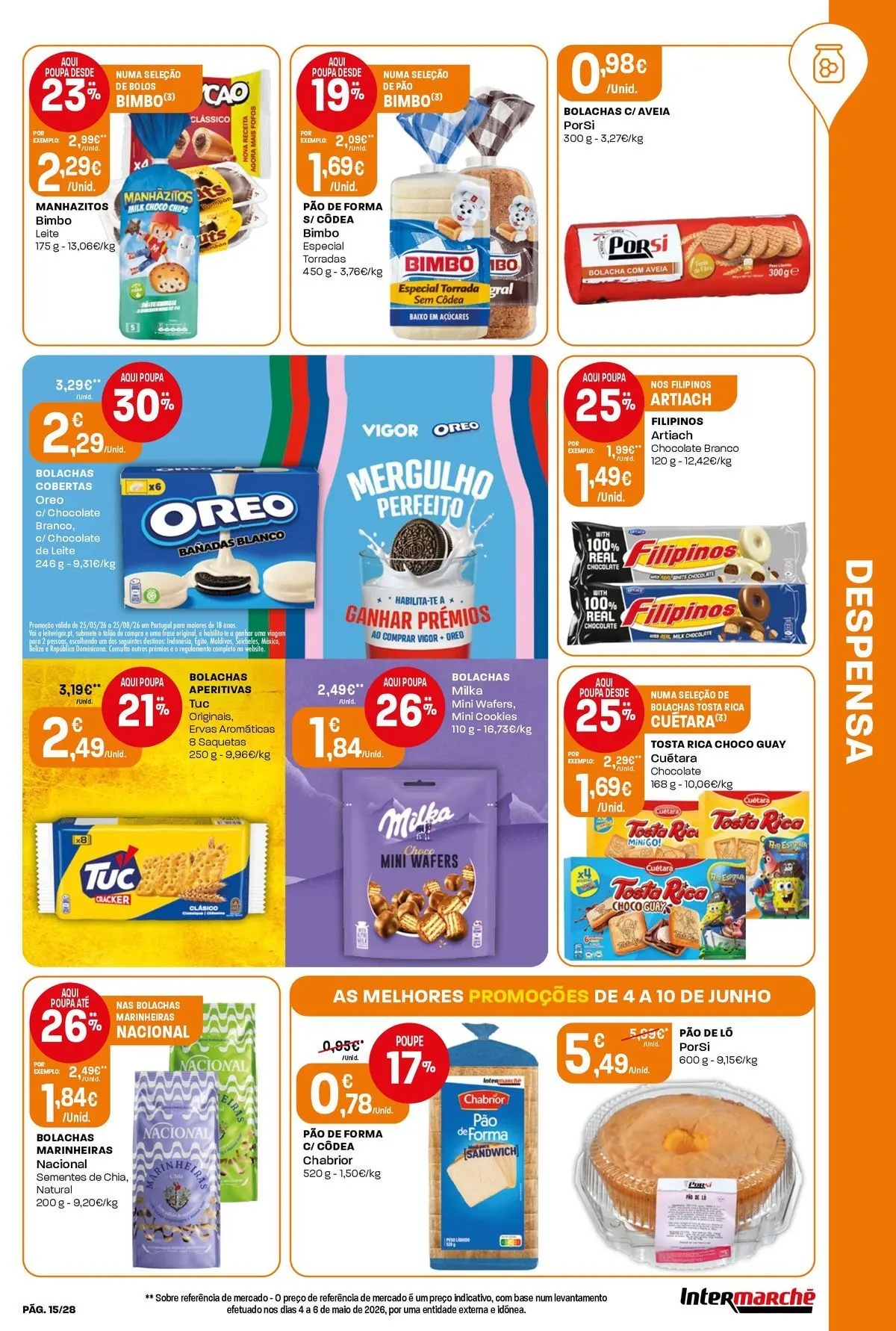 Intermarché - Isto é que são preços BAIXOS » de 04/06/2026 - 10/06/2026 | Página: 15 | Produtos: Aveia, Filipinos, Leite, Pão