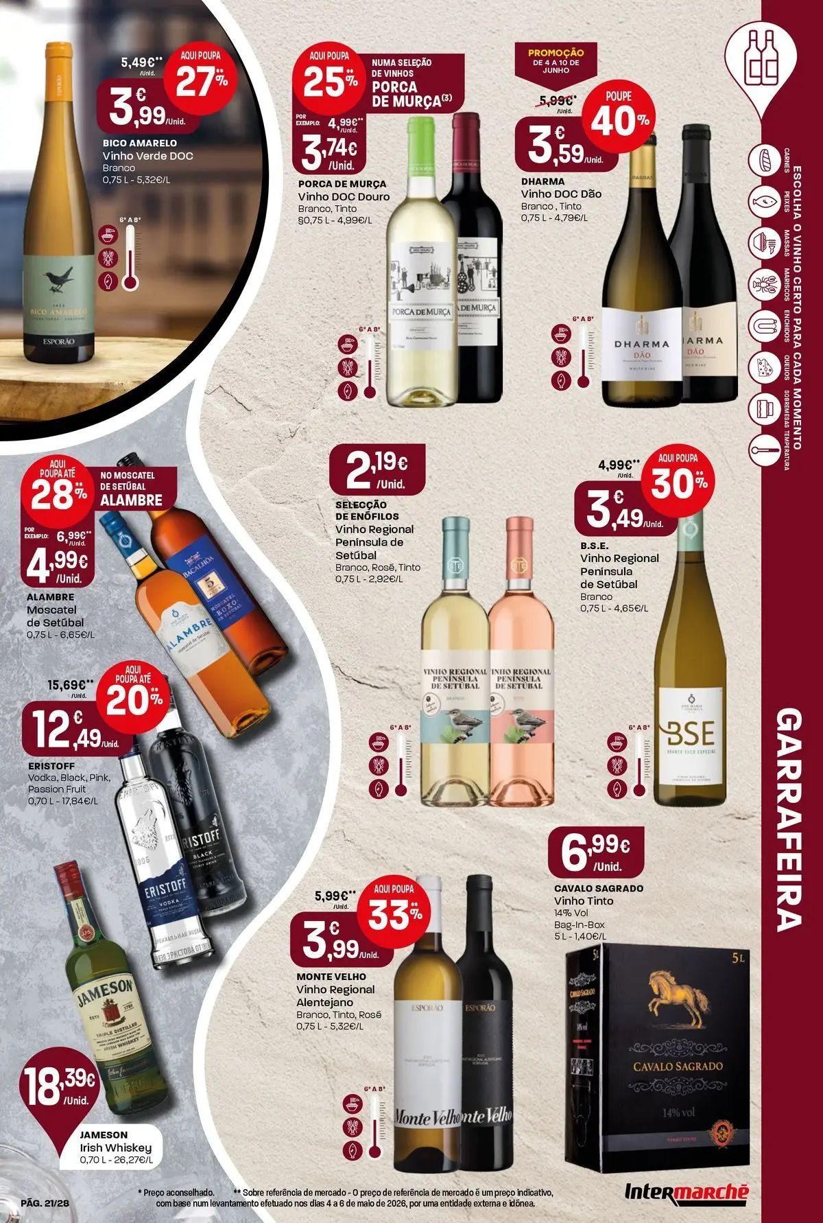 Intermarché - Isto é que são preços BAIXOS » de 04/06/2026 - 10/06/2026 | Página: 21 | Produtos: Base, Vinho, Vinho tinto